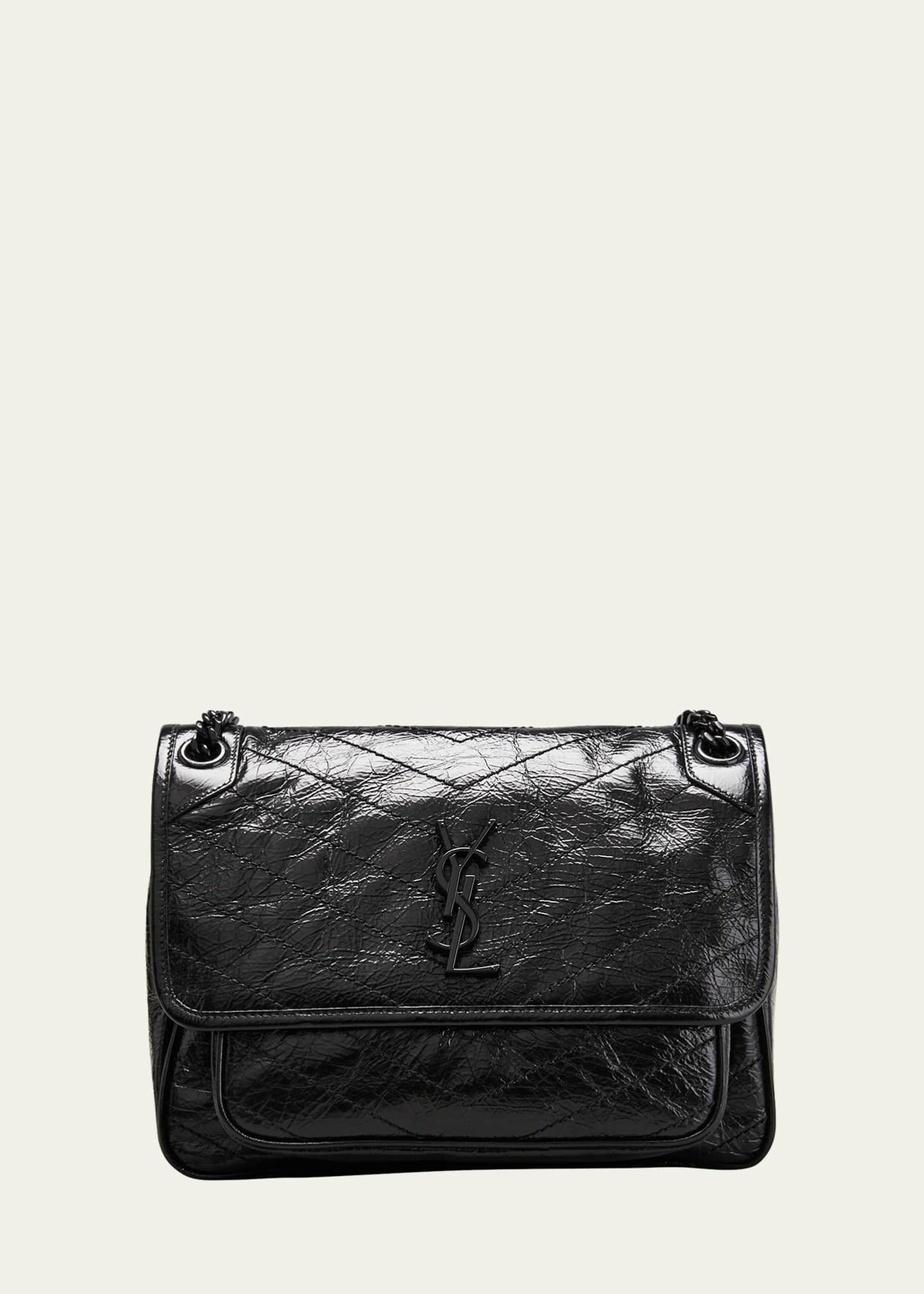 NEW Saint Laurent Black Niki Baby Crinkled Leather Shoulder Bag at