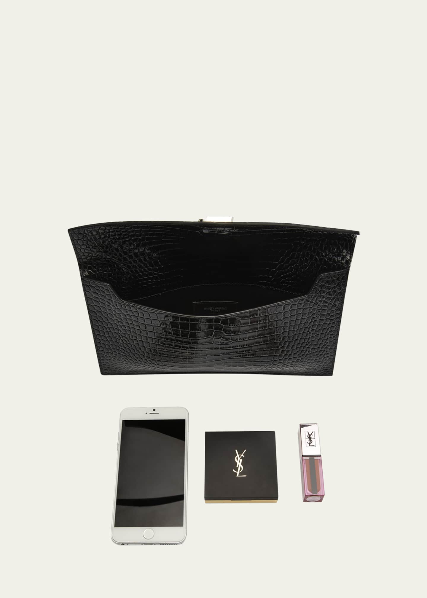 Saint Laurent Uptown YSL Pouch in Croc-Embossed Leather - Bergdorf