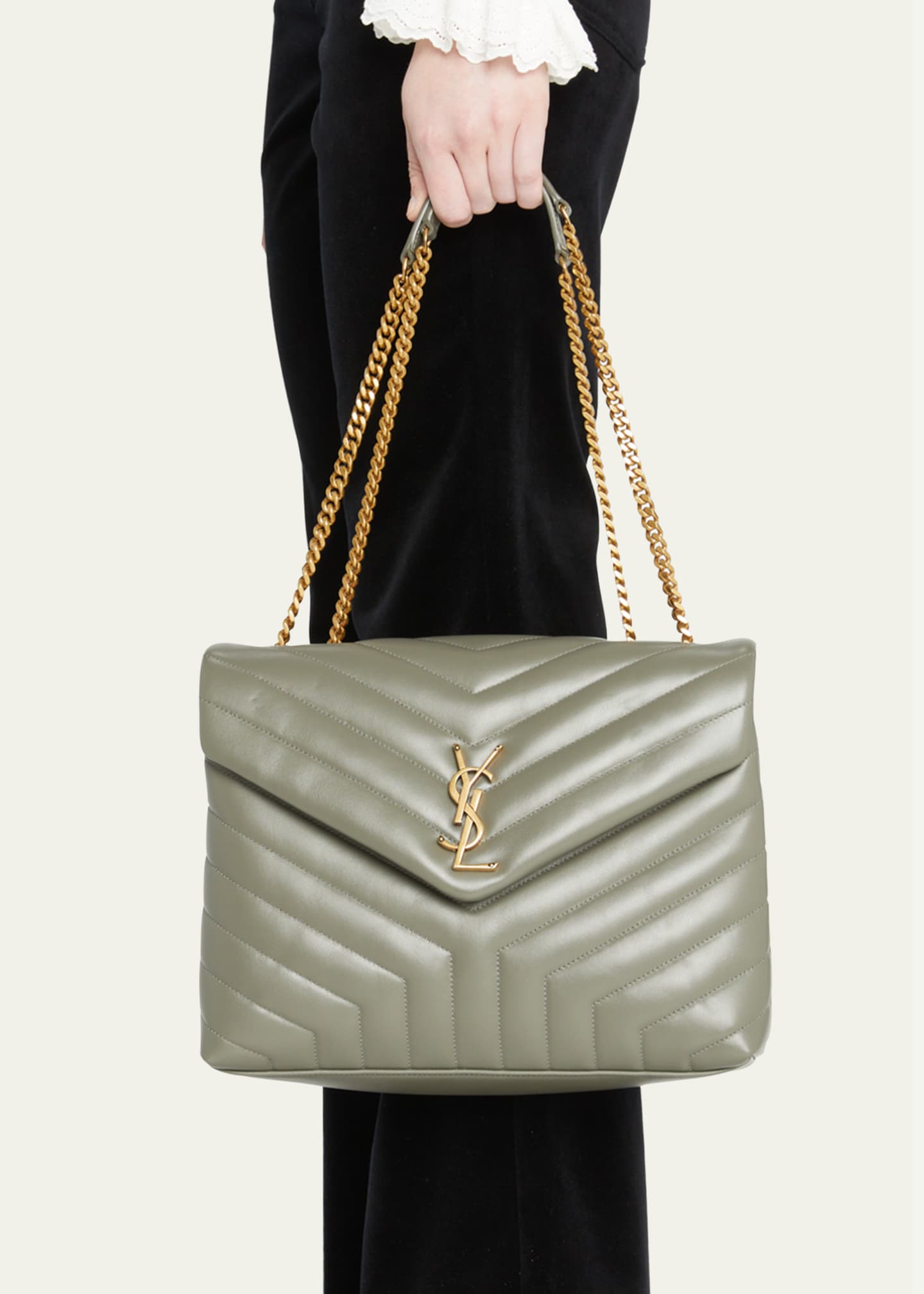 Saint Laurent Cream/gold Small Ysl Loulou Bag in Natural