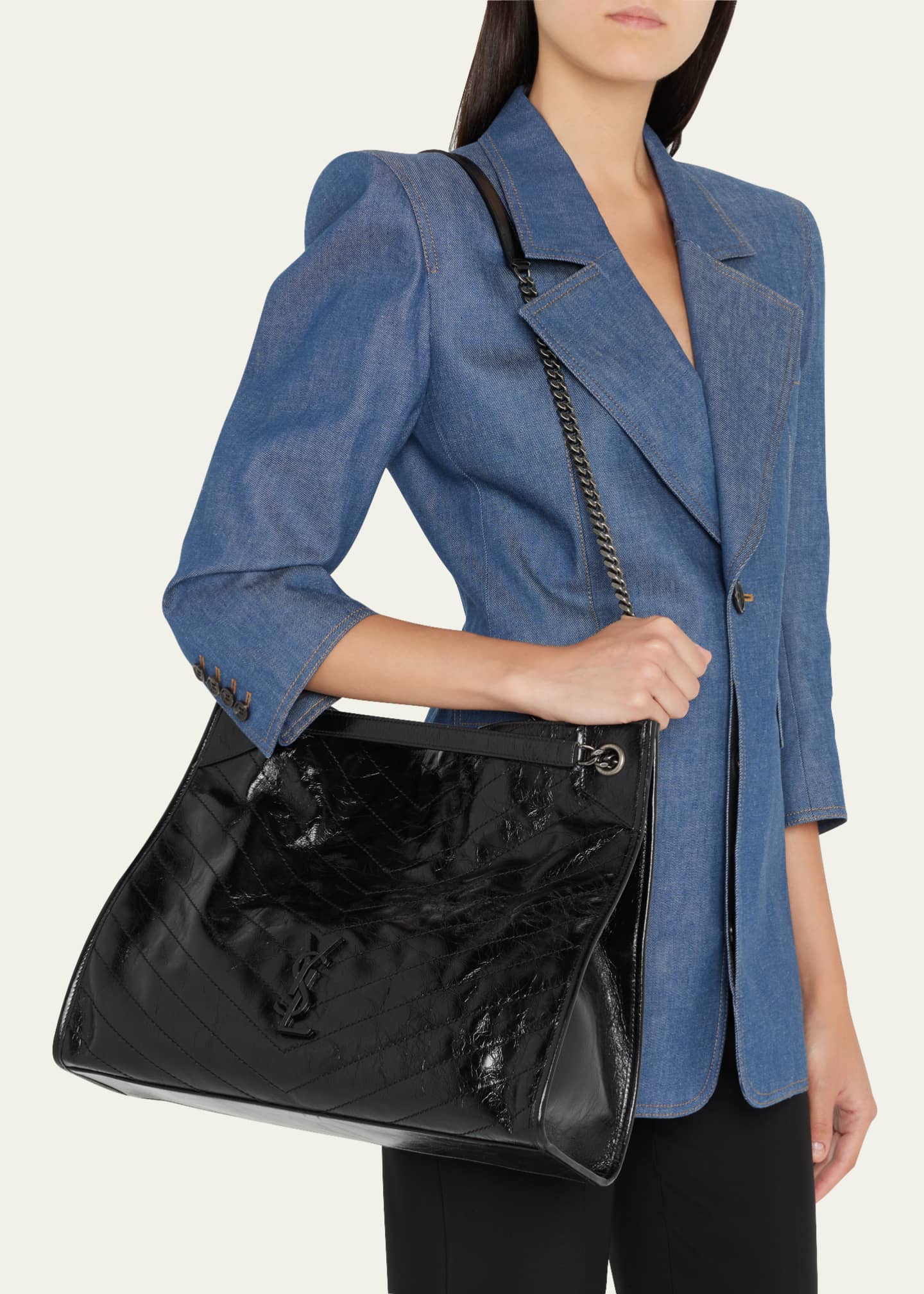 Saint Laurent Large Leather Shopping Bag in Blue