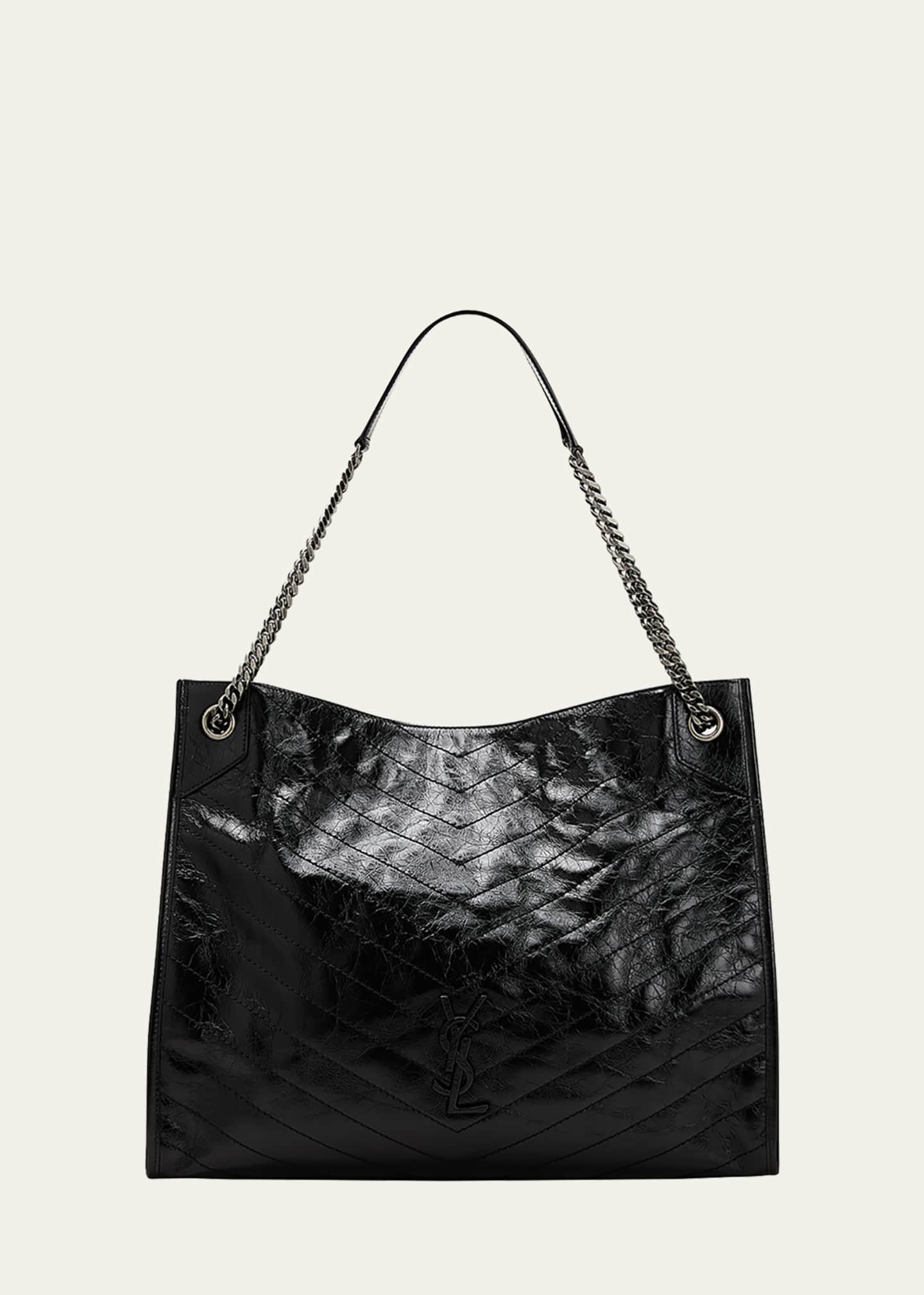 Saint Laurent Niki Large Crinkled Calf Shopper Tote Bag Black