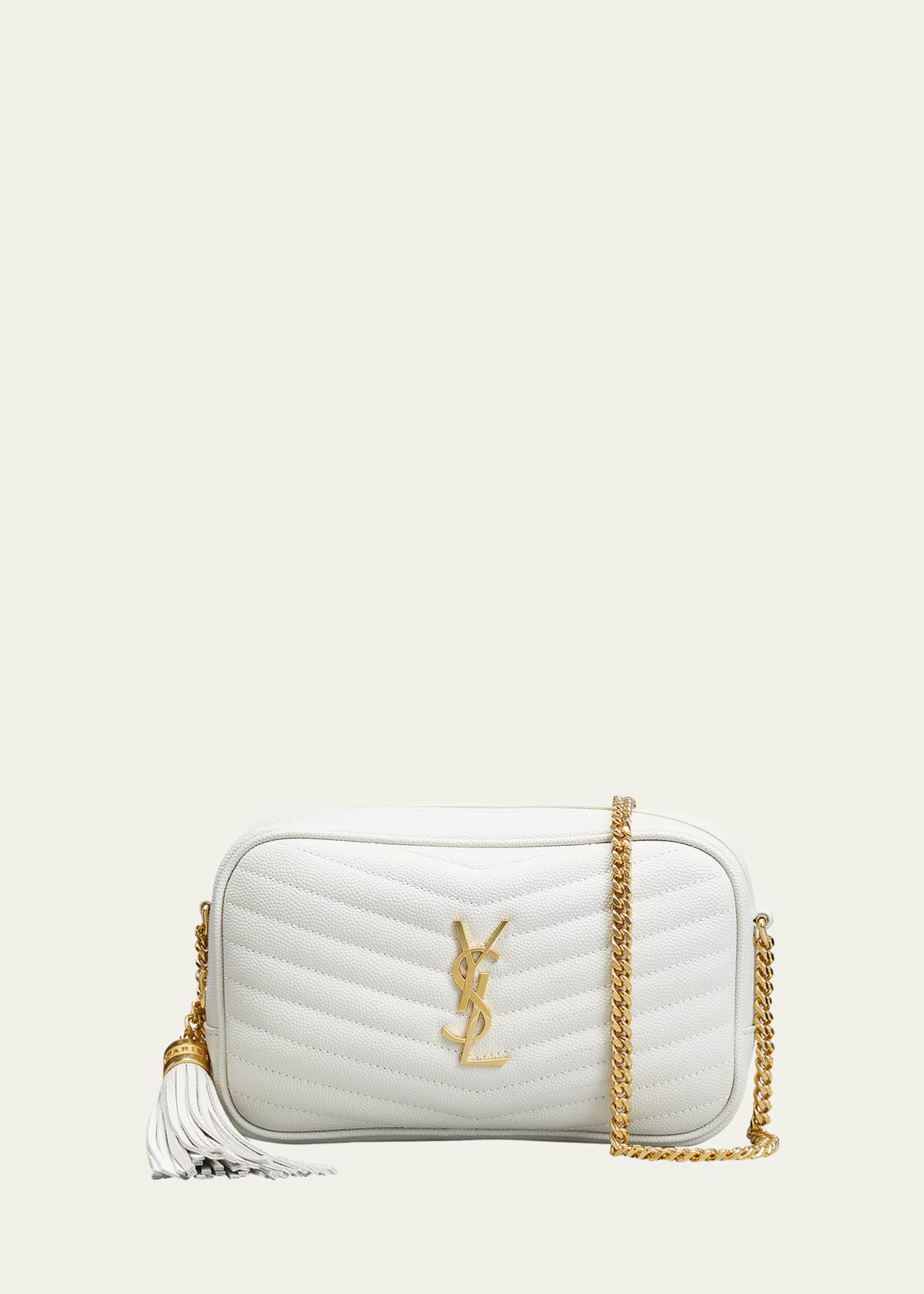 Saint Laurent Mini Lou Quilted Leather Camera Bag in Blanc Vintage