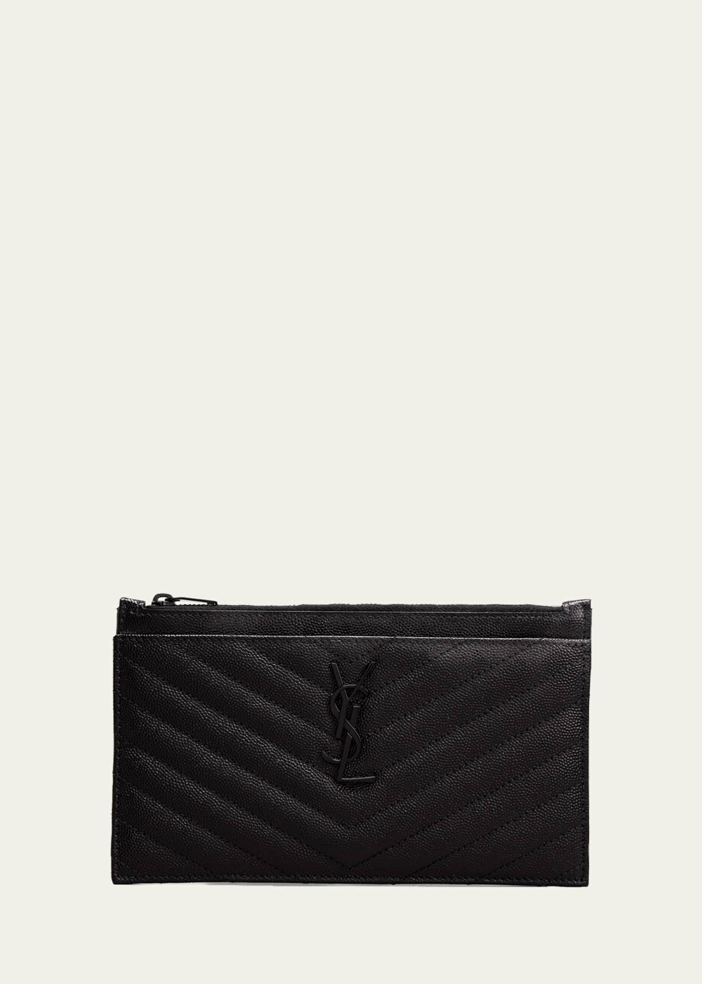 Saint Laurent Bill Pouch Grain de Poudre Quilted Black in Embossed Calfskin  with Gold-tone - US