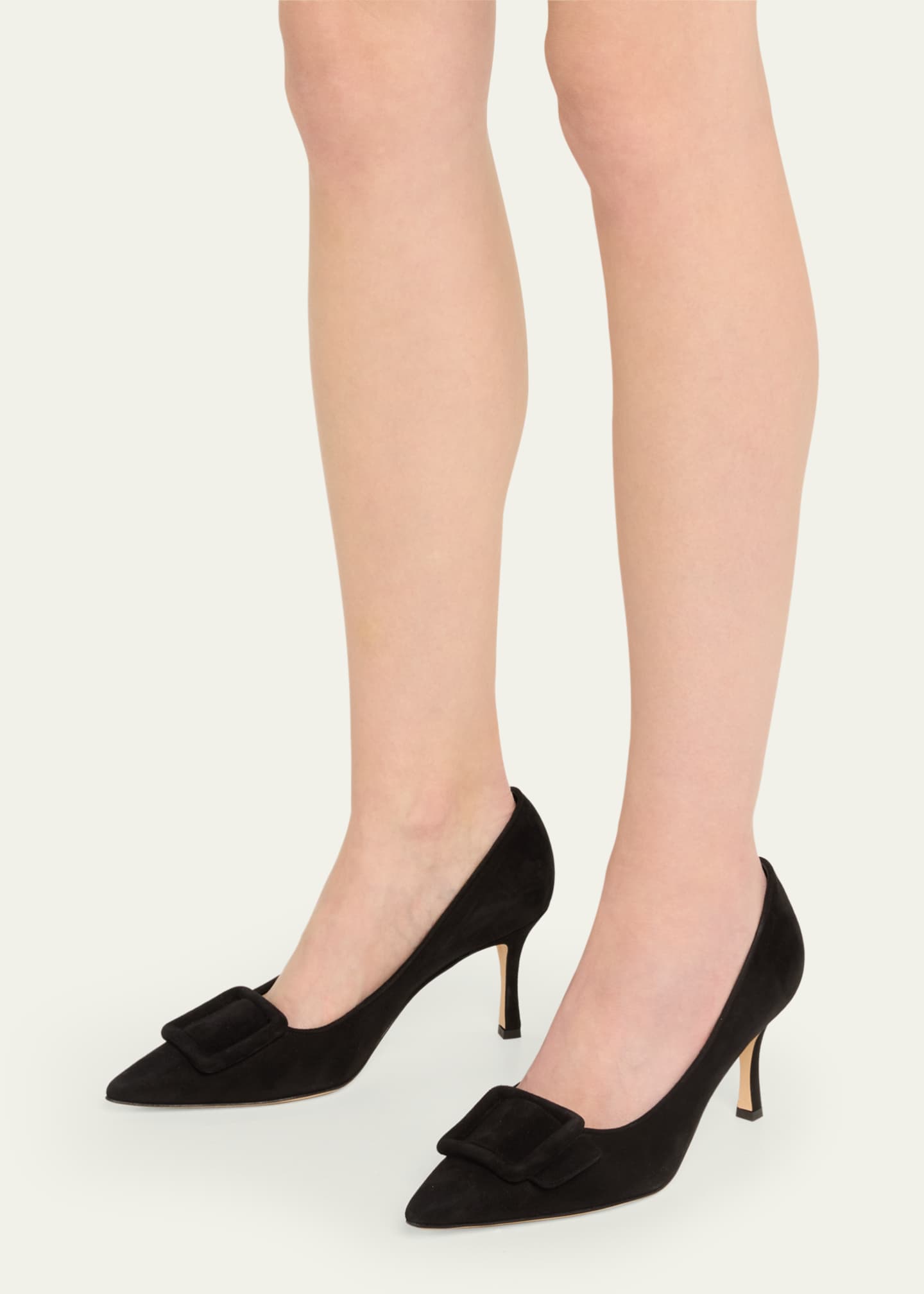 Manolo Blahnik Maysale Suede Pointed Toe Buckle Pumps