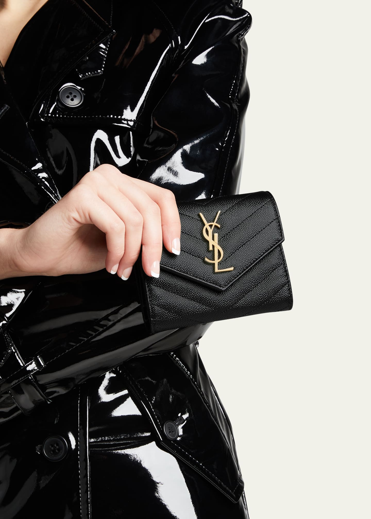 Shop Saint Laurent YSL LINE ORIGAMI TINY WALLET IN GRAINED LEATHER