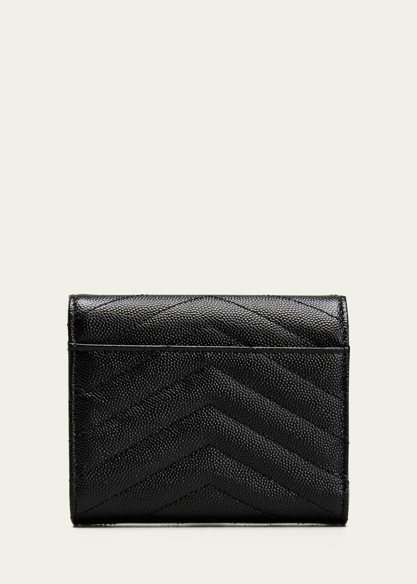 Saint Laurent YSL Monogram Trifold Wallet in Grained Leather