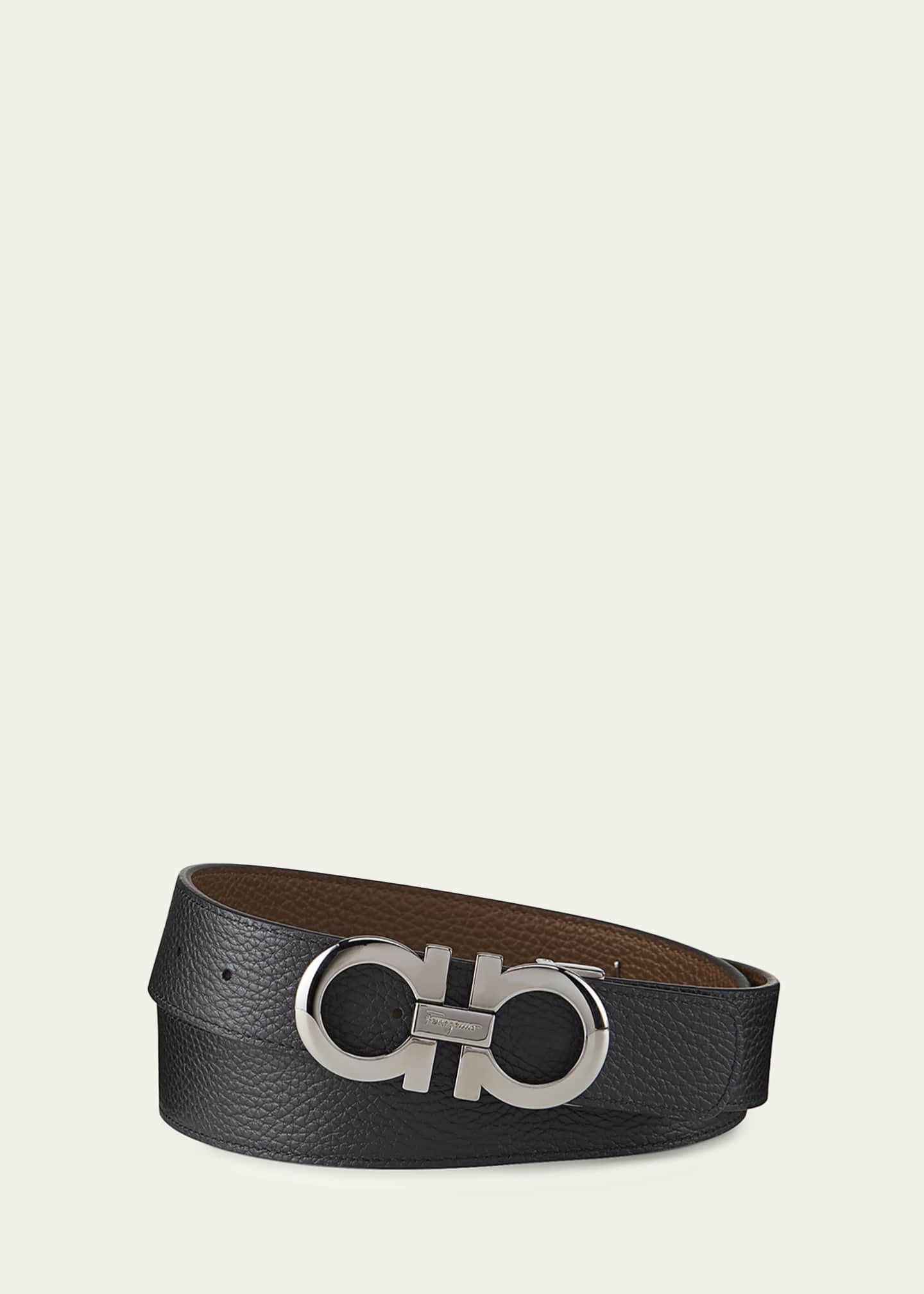 Ferragamo Men's Gancini Reversible Pebbled Leather Belt Image 2 of 2