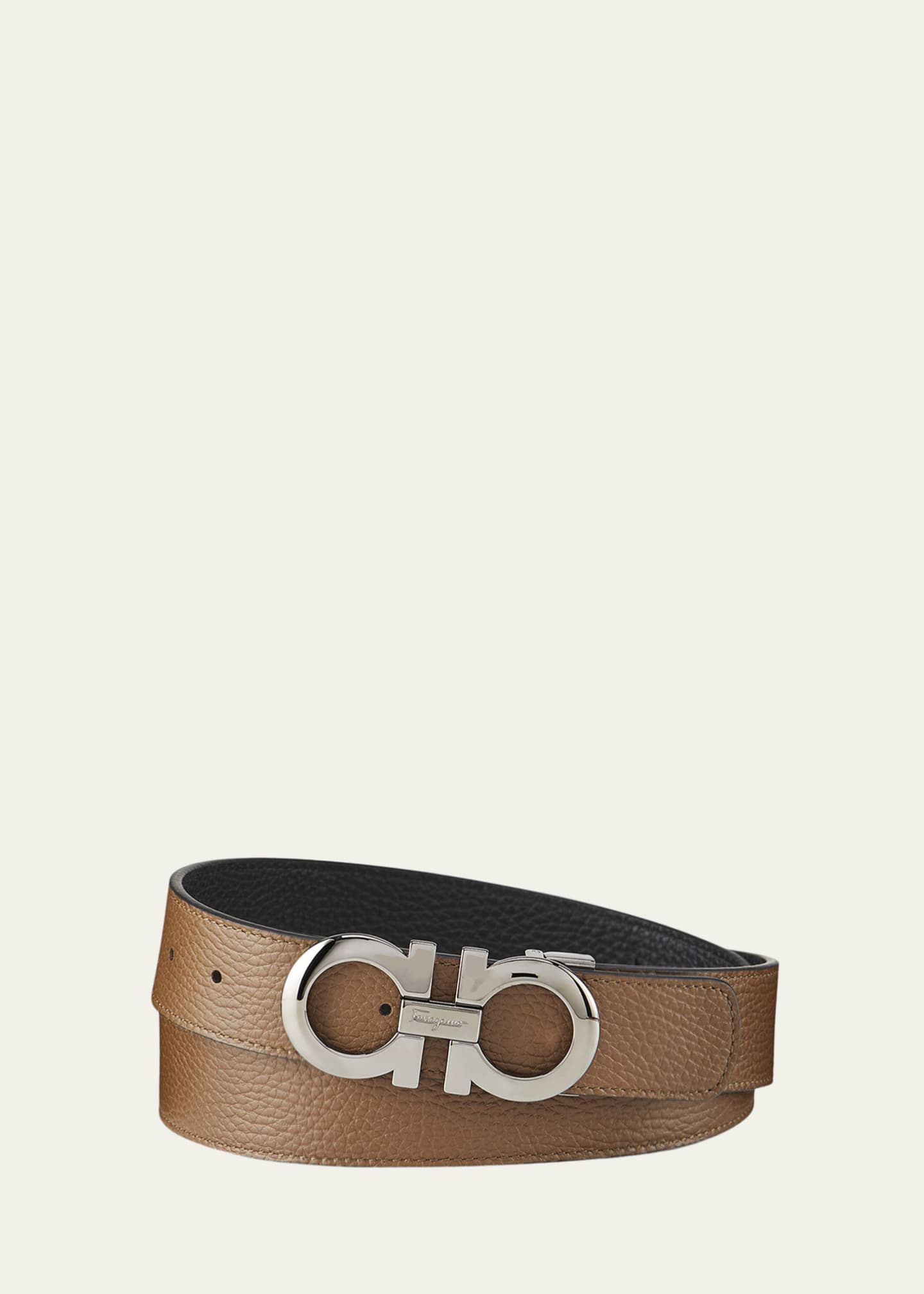 Ferragamo Men's Gancini Reversible Pebbled Leather Belt Image 1 of 2