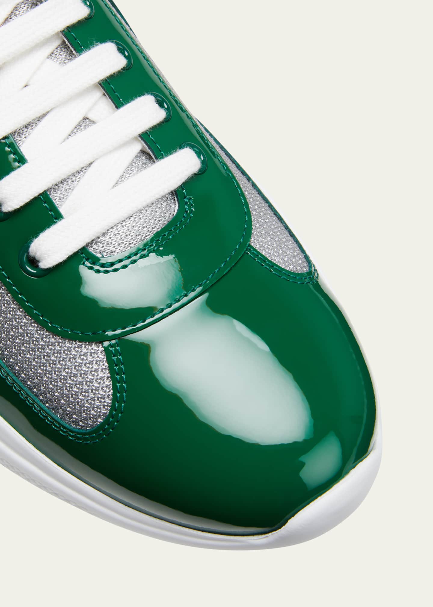 Prada Men s America s Cup Patent Leather Patchwork Sneakers Sand Silver Men s 8D Sneakers Trainers Leather Sneakers