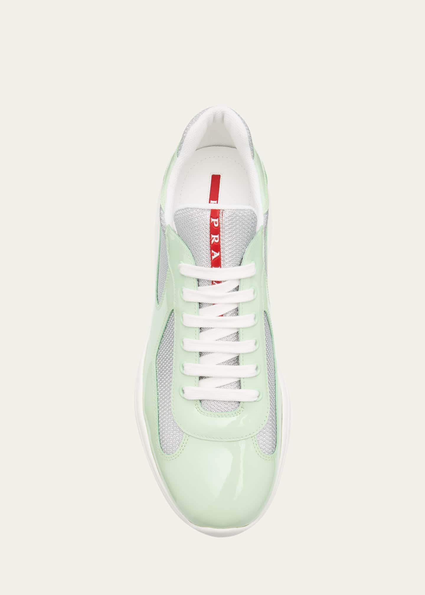 Prada men's america's cup patent leather patchwork sneakers hotsell