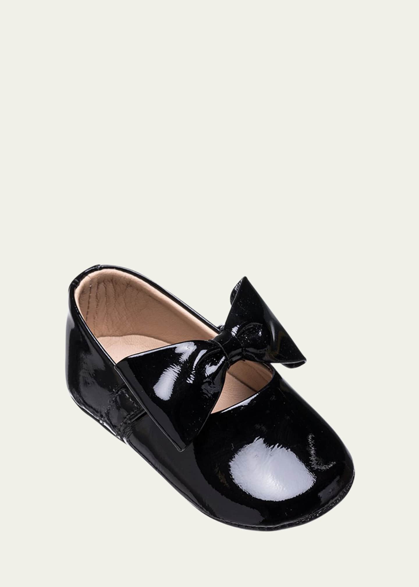 Elephantito Girl's Leather Ballet Flat w/ Bow, Baby Image 1 of 2