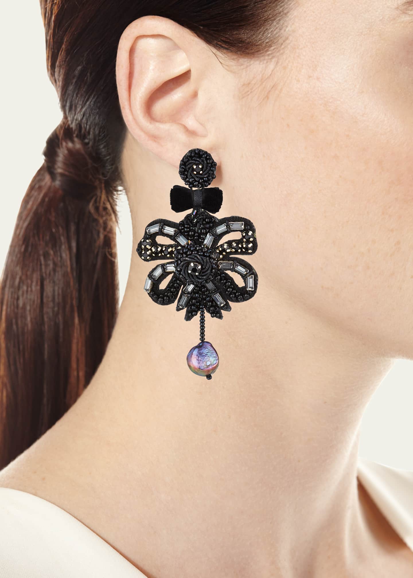 Ranjana Khan Clip-On Bow Dangle Earrings with Pearl Image 2 of 2