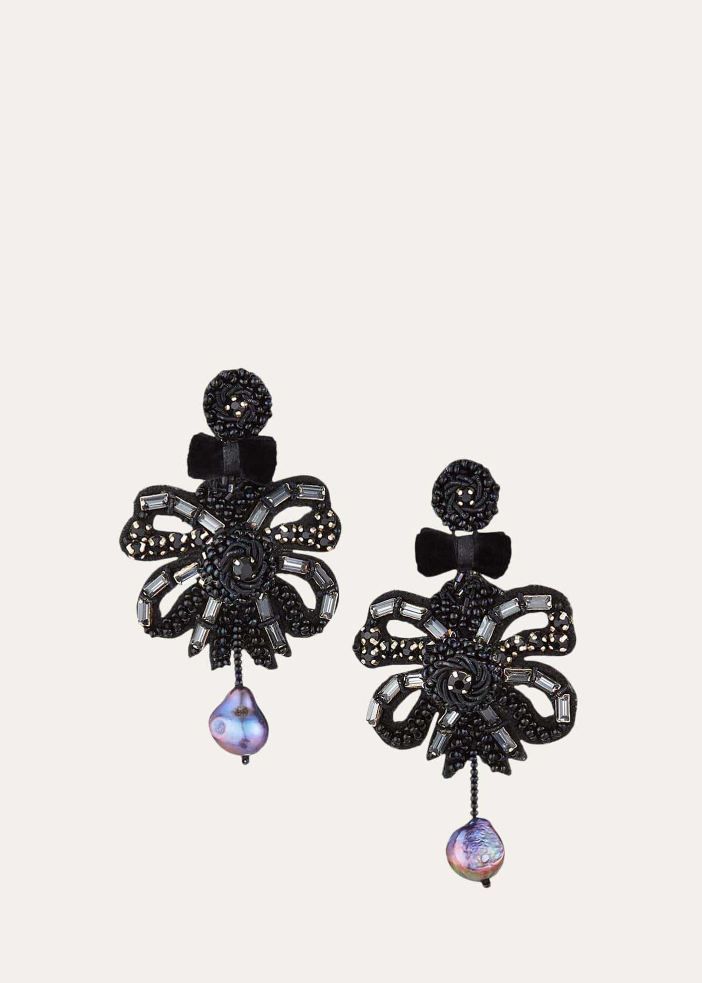 Ranjana Khan Clip-On Bow Dangle Earrings with Pearl Image 1 of 2