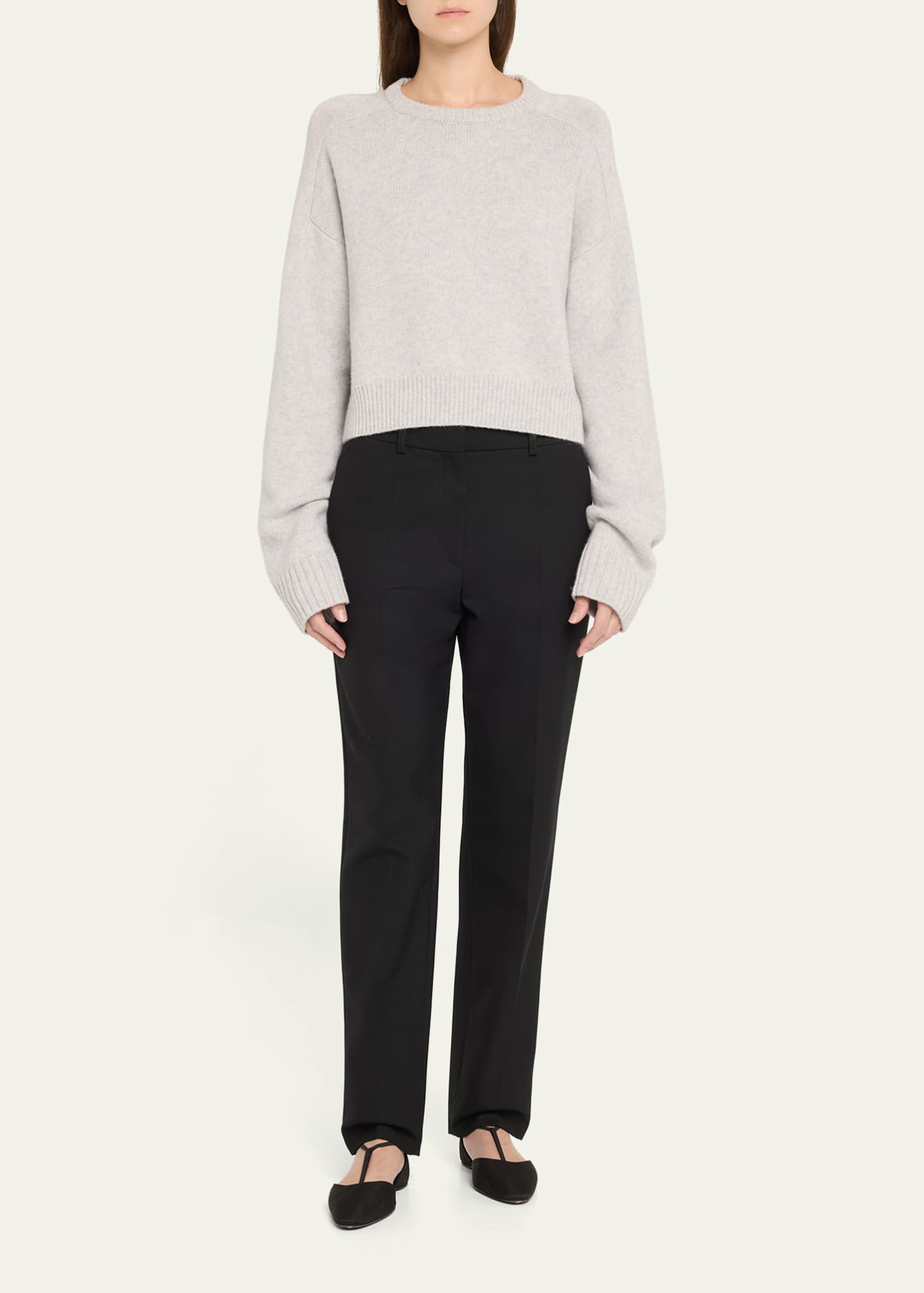 Loulou Studio Bruzzi Wool-Cashmere Raglan-Sleeve Crop Sweater Image 2 of 5
