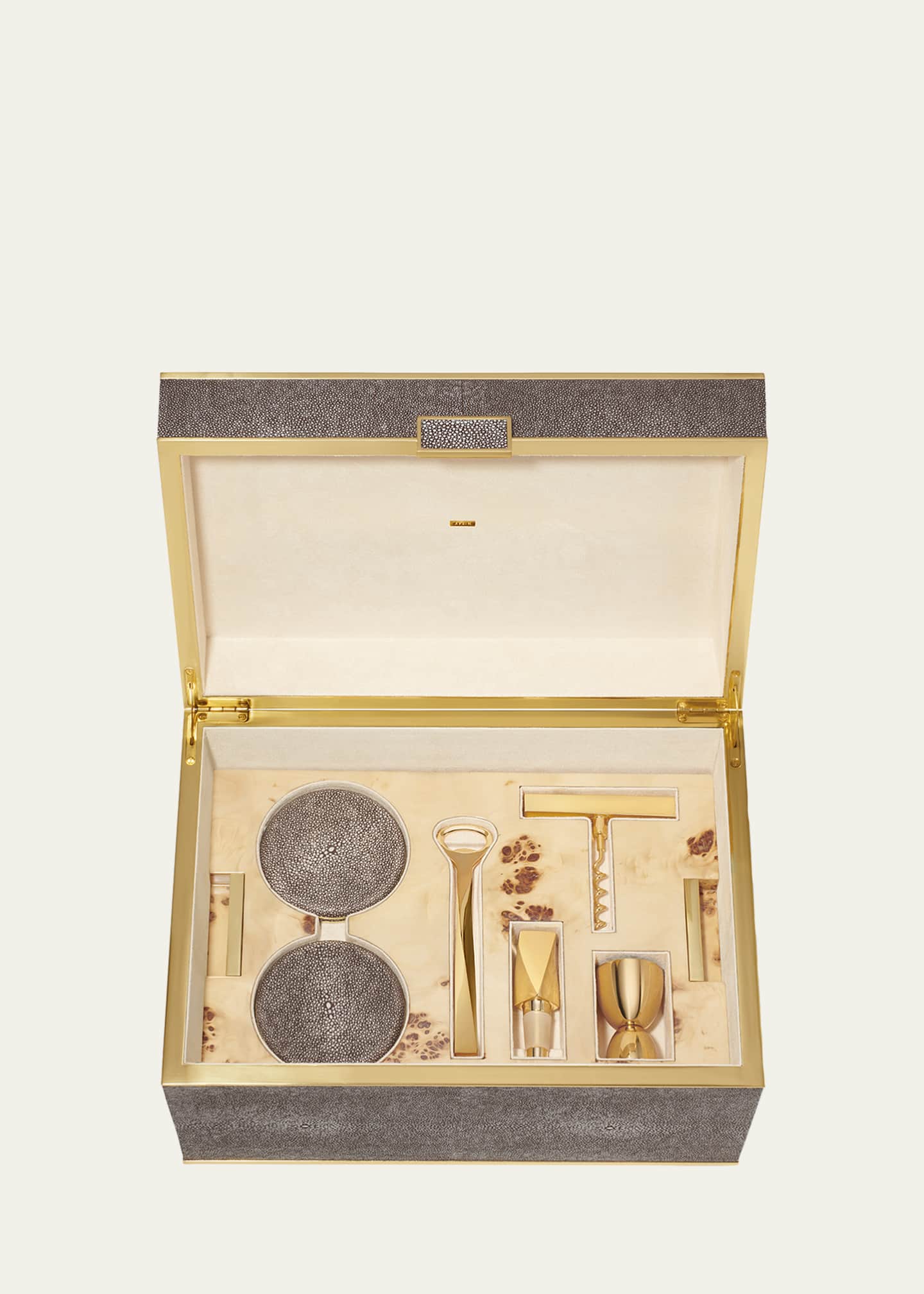 AERIN Classic Faux Shagreen Bar Set, Chocolate Image 3 of 4
