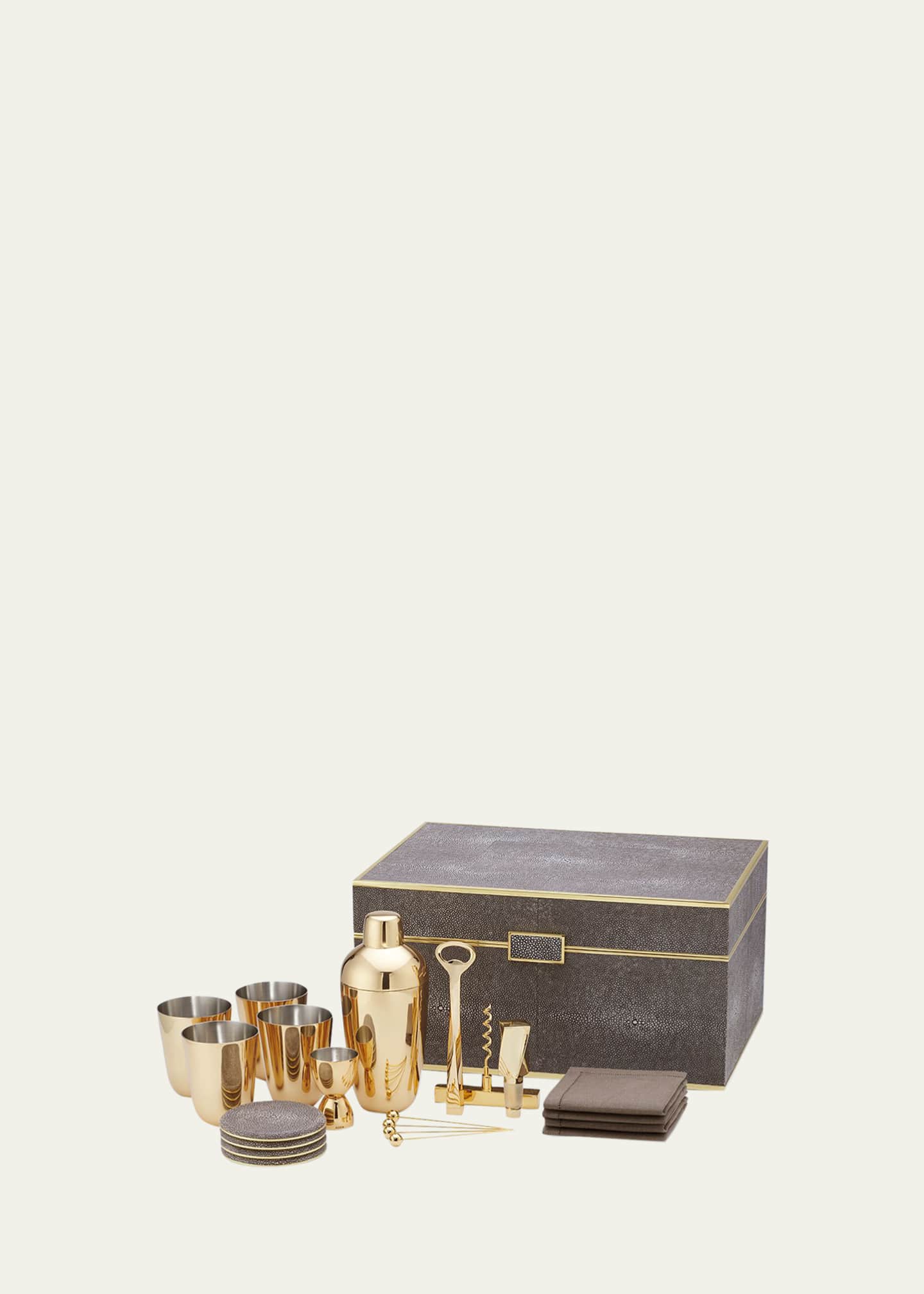 AERIN Classic Faux Shagreen Bar Set, Chocolate Image 1 of 4