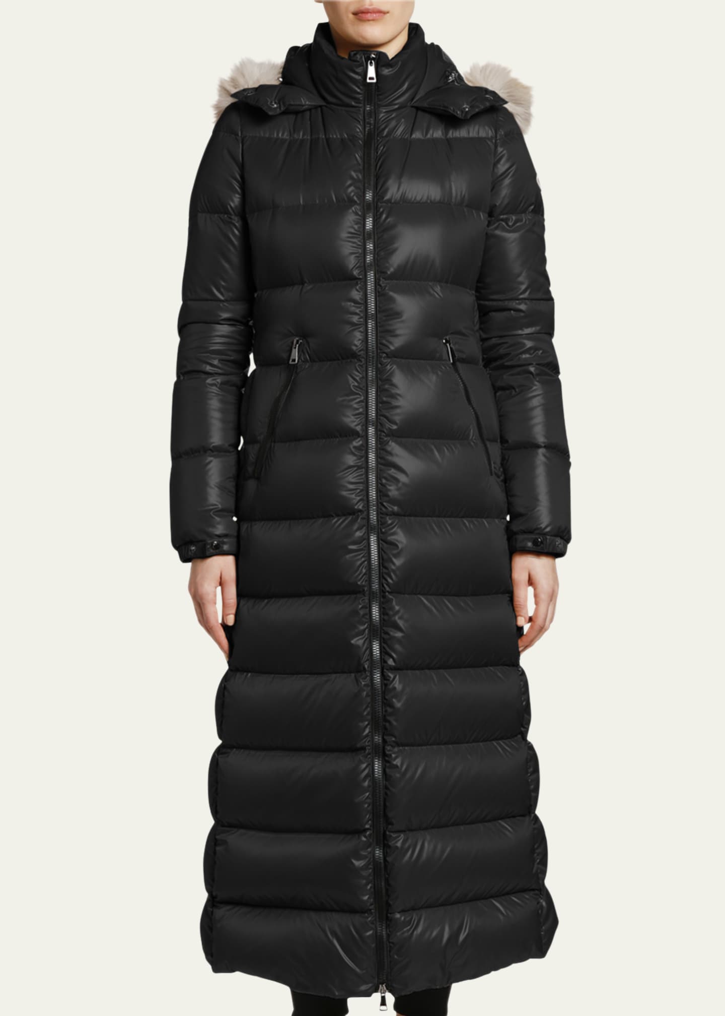 Moncler Hudson Long Puffer Coat w/ Fur Hood - Bergdorf Goodman