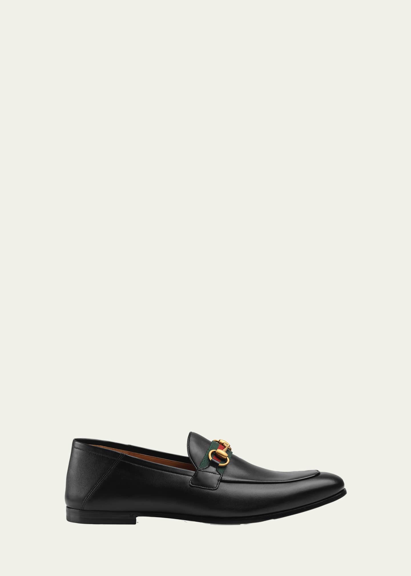Gucci Men's Web Brixton Leather Loafers - Black - Size 12
