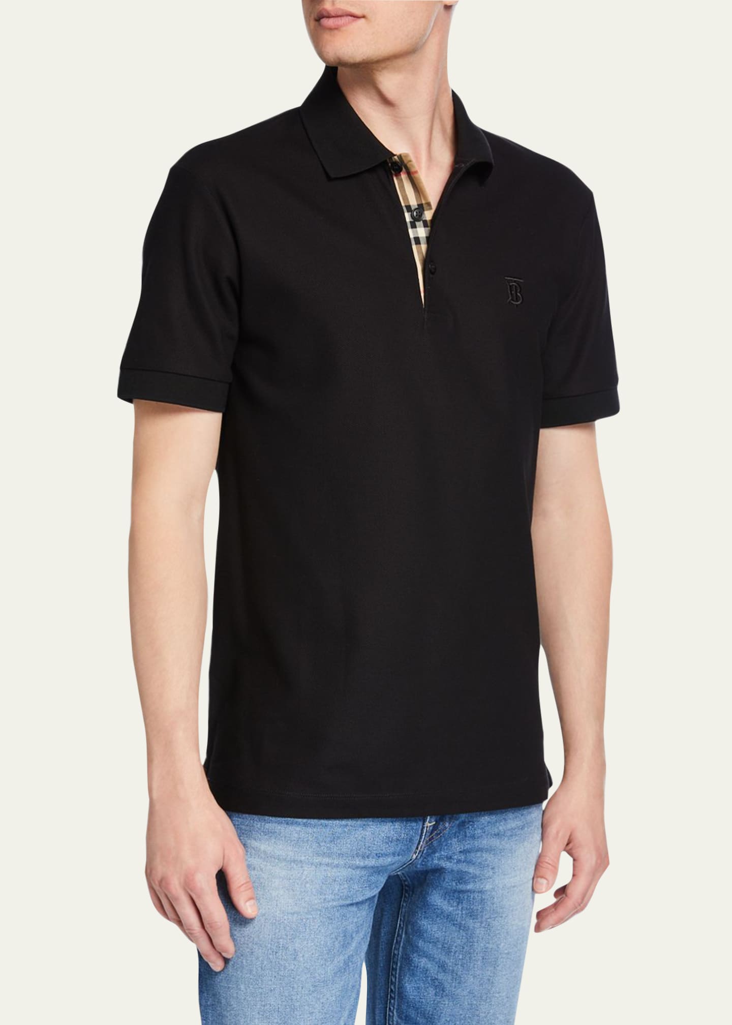 Burberry Men's Eddie Piqué Polo Shirt - Black - Size Small