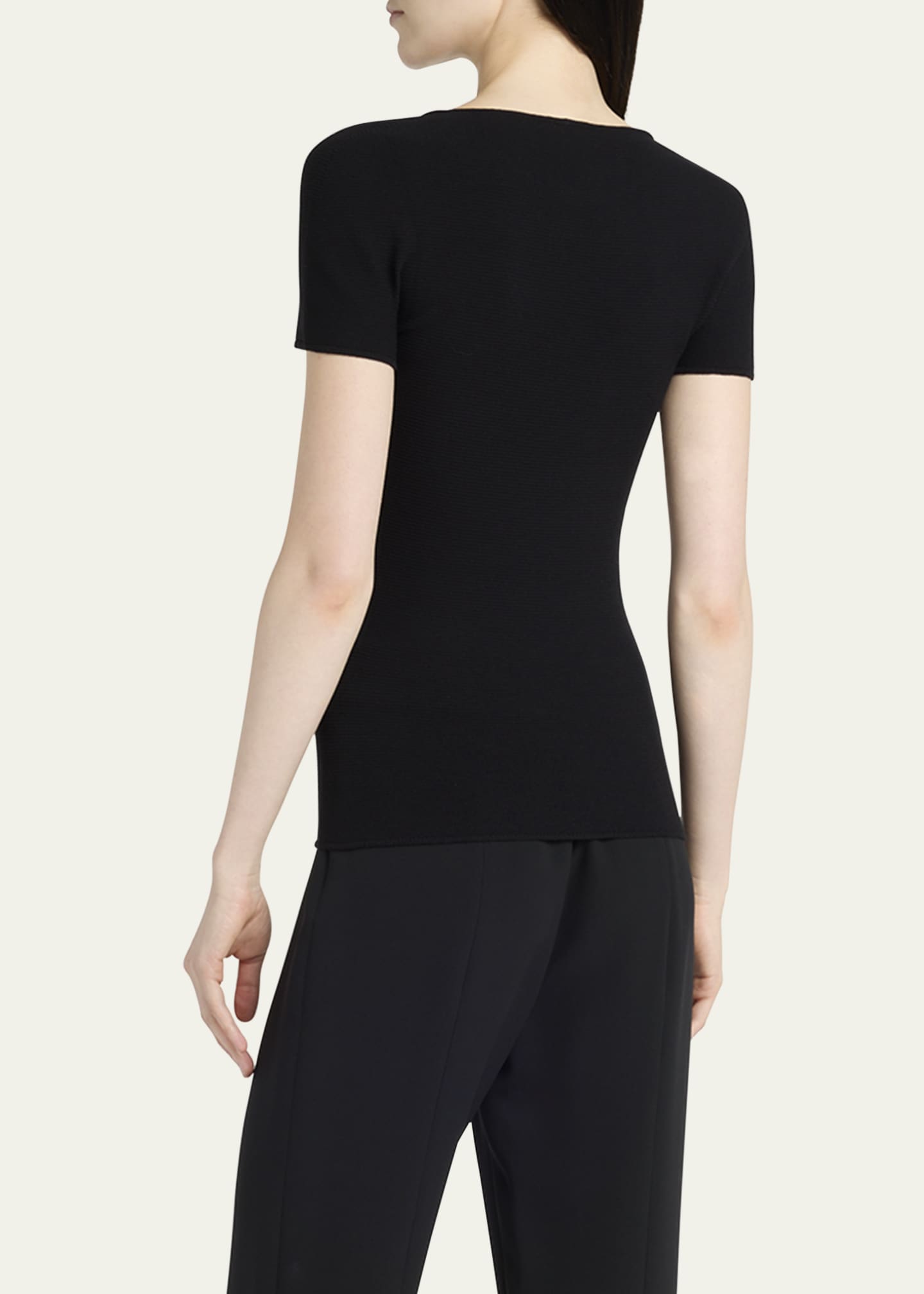 Giorgio Armani Scoop-Neck Short-Sleeve Tee, Black Image 3 of 5