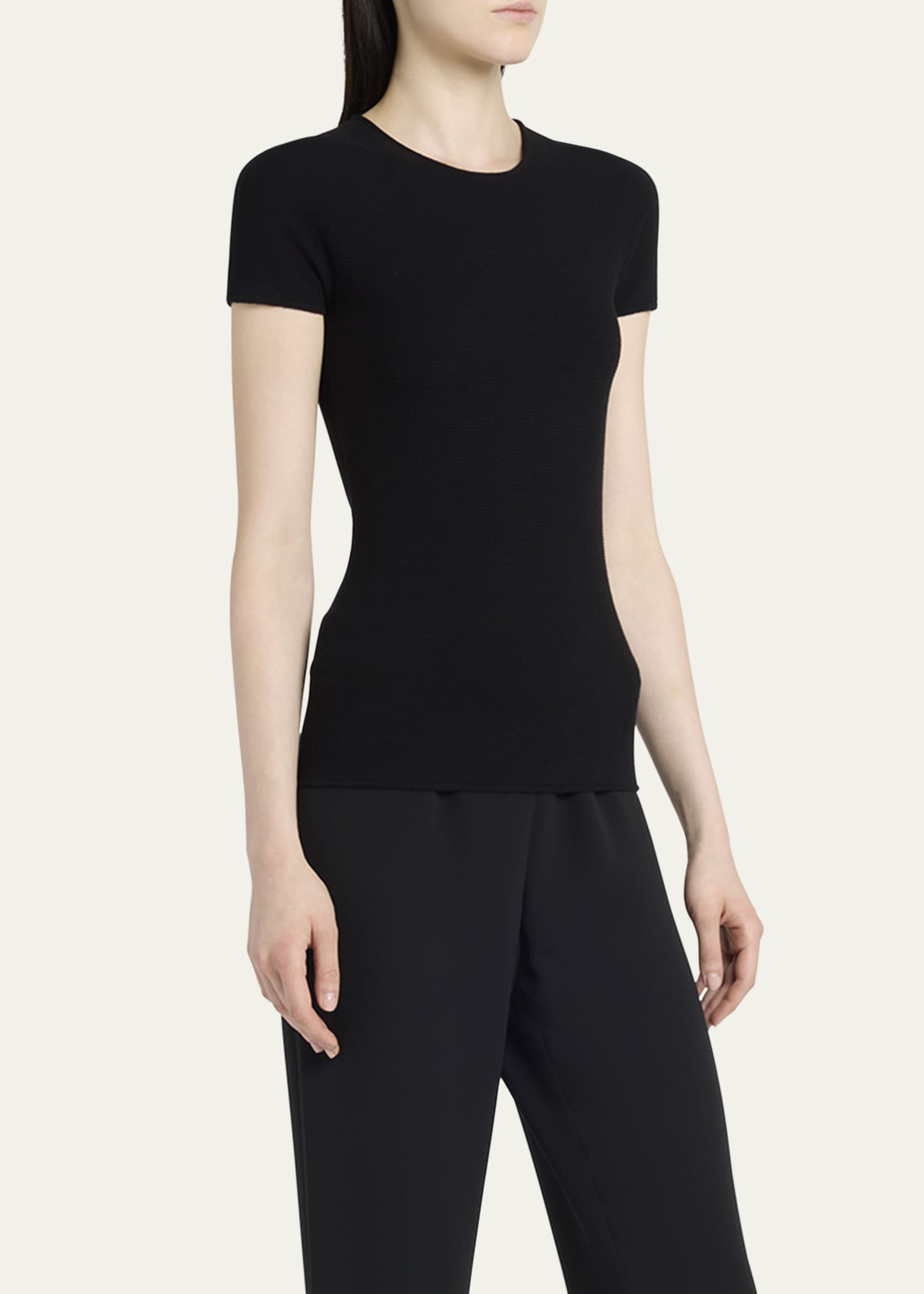 Giorgio Armani Scoop-Neck Short-Sleeve Tee, Black Image 4 of 5