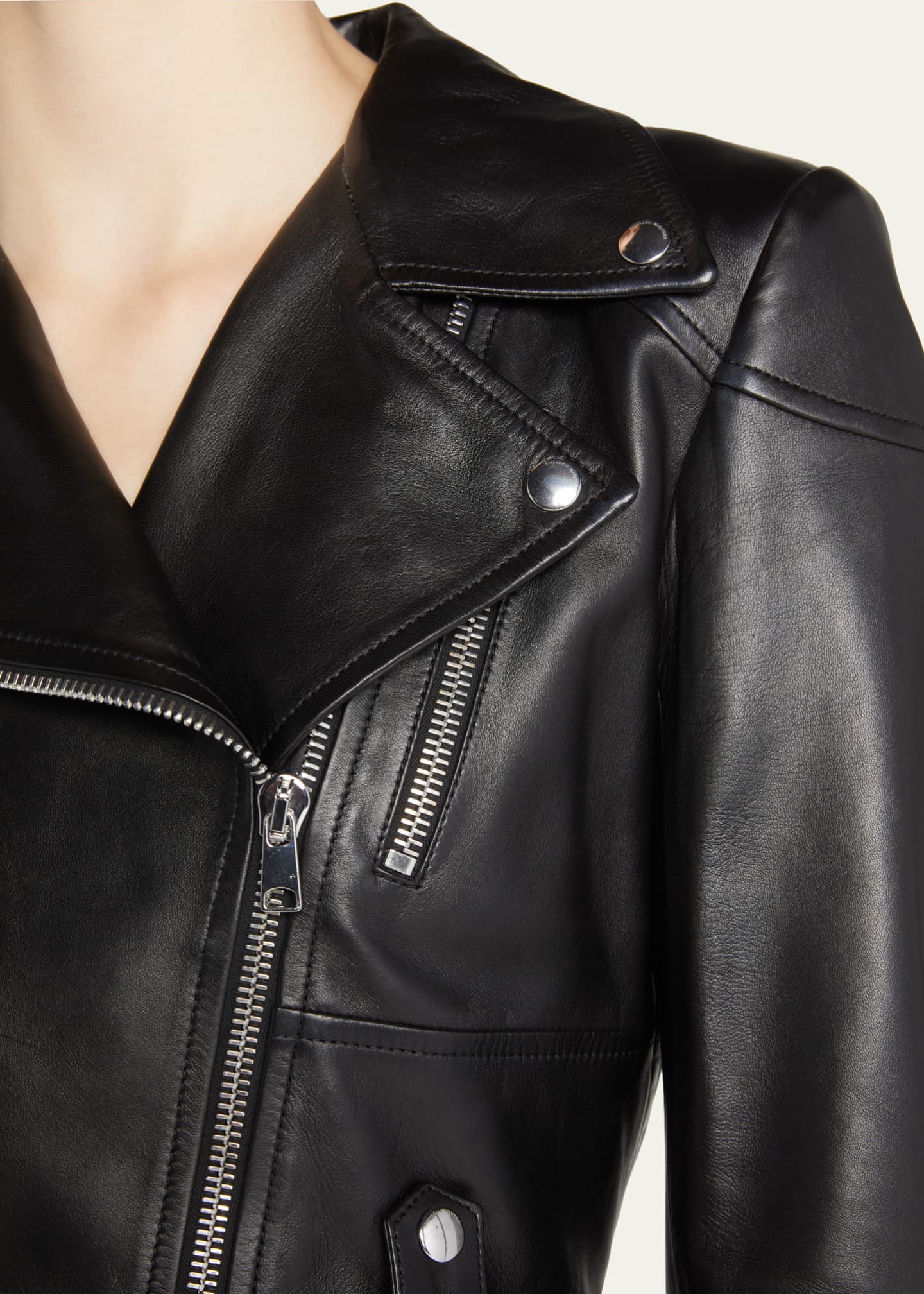 Alexander McQueen Leather Fit Flare Biker Jacket Bergdorf Goodman