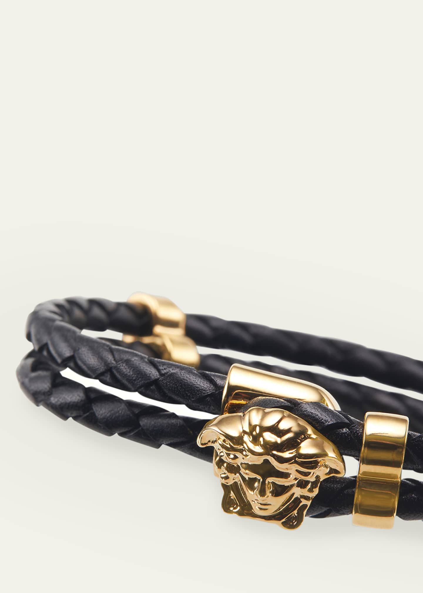 Versace Men's Medusa Two-Row Braided Leather Bracelet Image 2 of 2