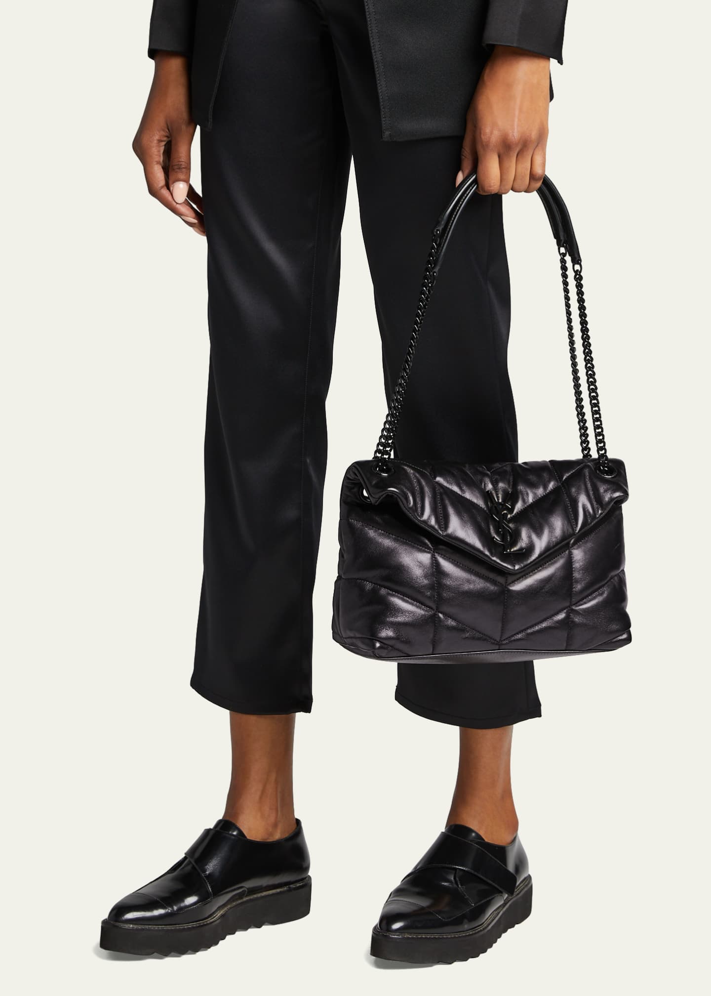 Lou Puffer Small YSL Shoulder Bag in Quilted Leather
