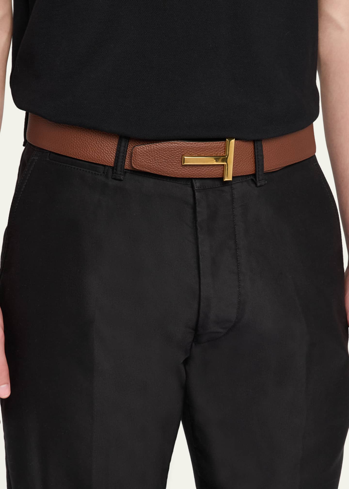 TOM FORD Men's Signature T Leather Belt Image 2 of 2