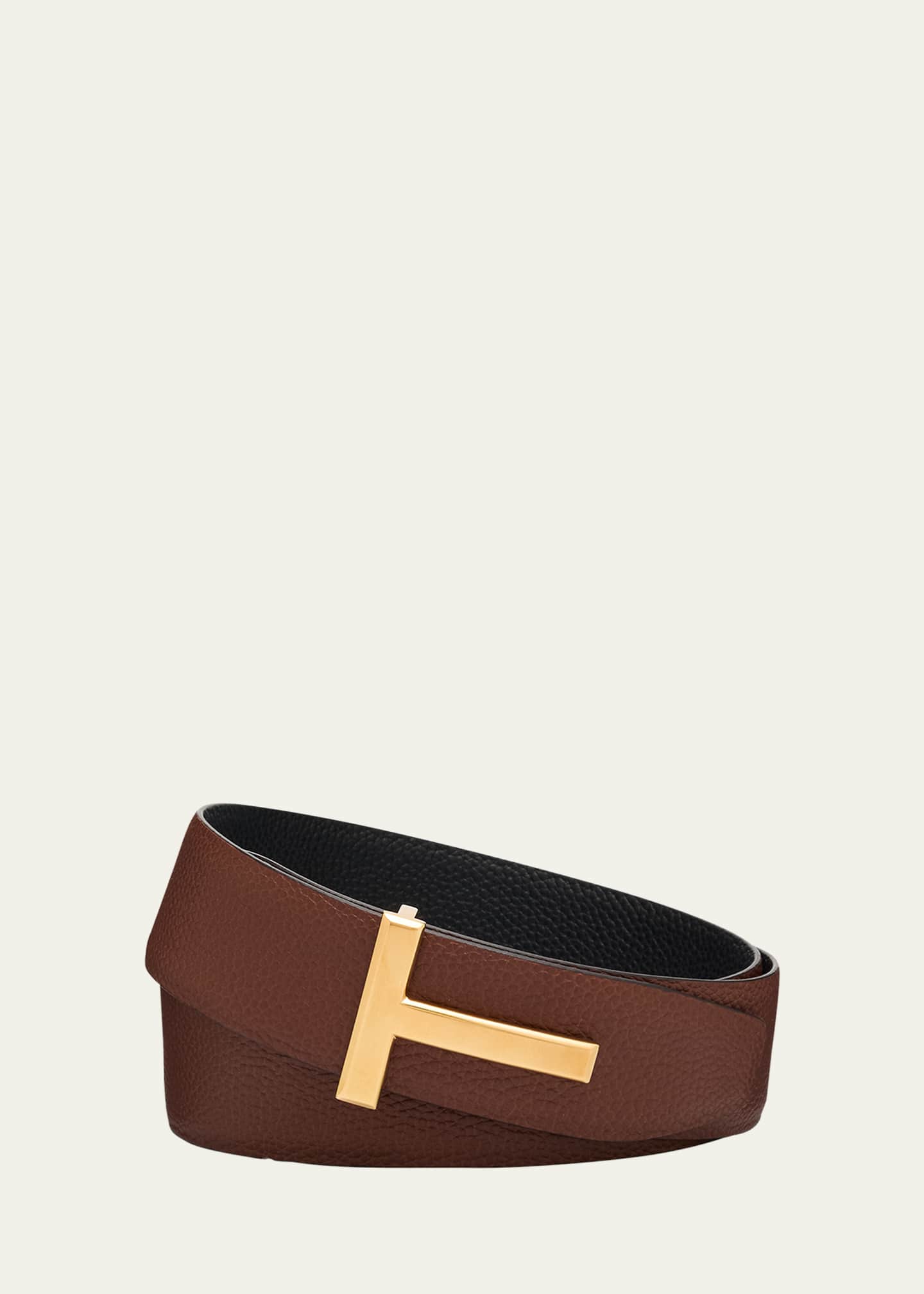 TOM FORD Men's Signature T Leather Belt Image 1 of 2