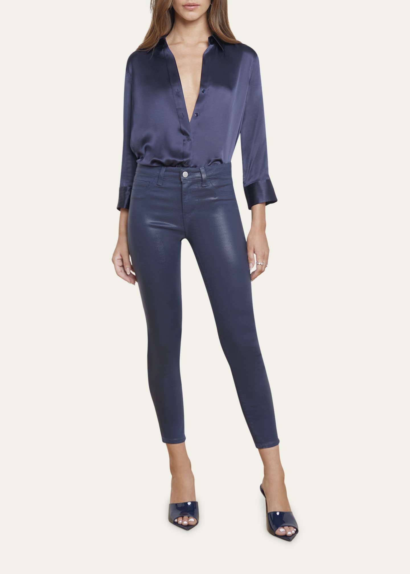L'Agence Dani Silk Satin 3/4-Sleeve Button-Down Blouse Image 2 of 5