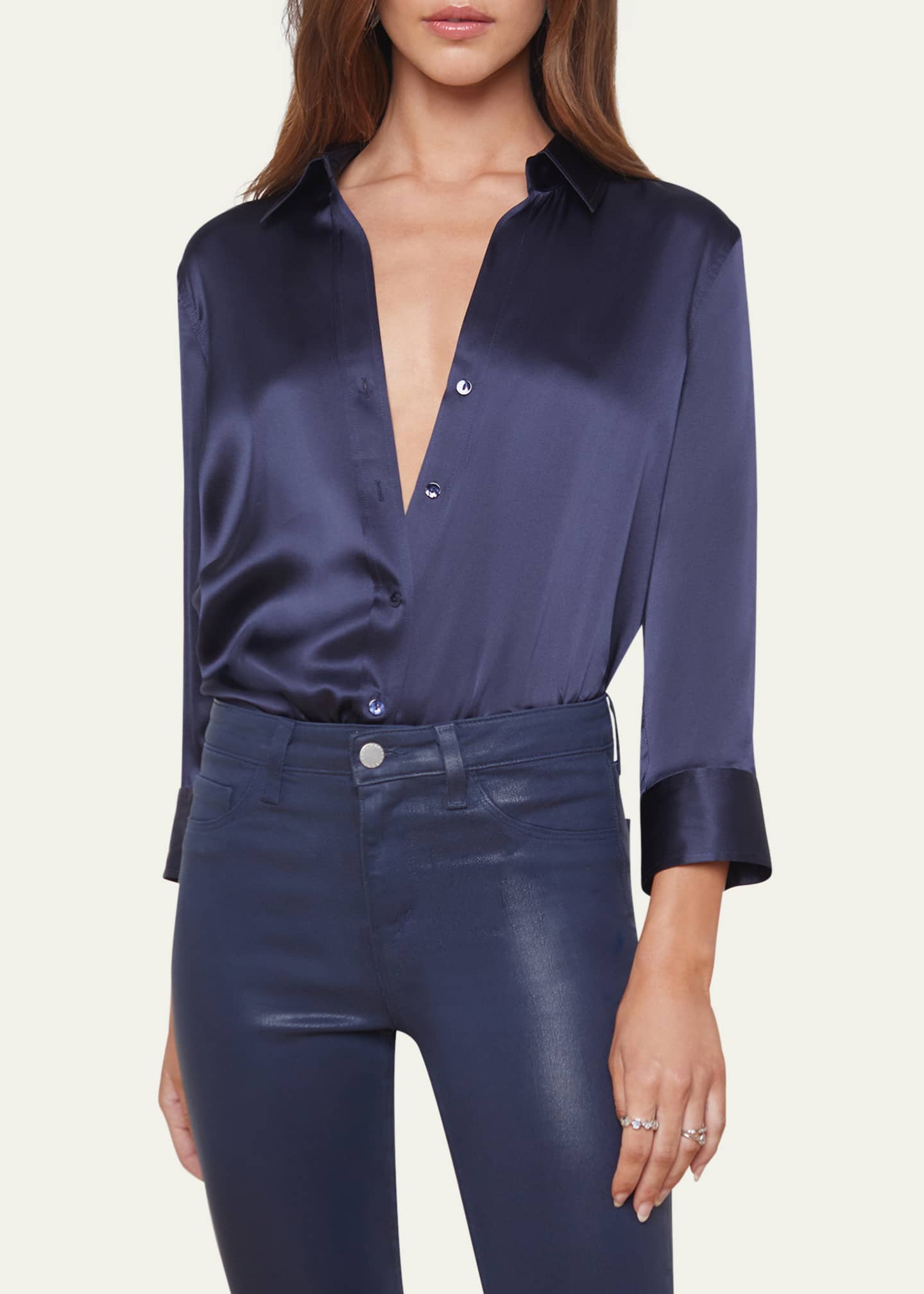 L'Agence Dani Silk Satin 3/4-Sleeve Button-Down Blouse Image 5 of 5