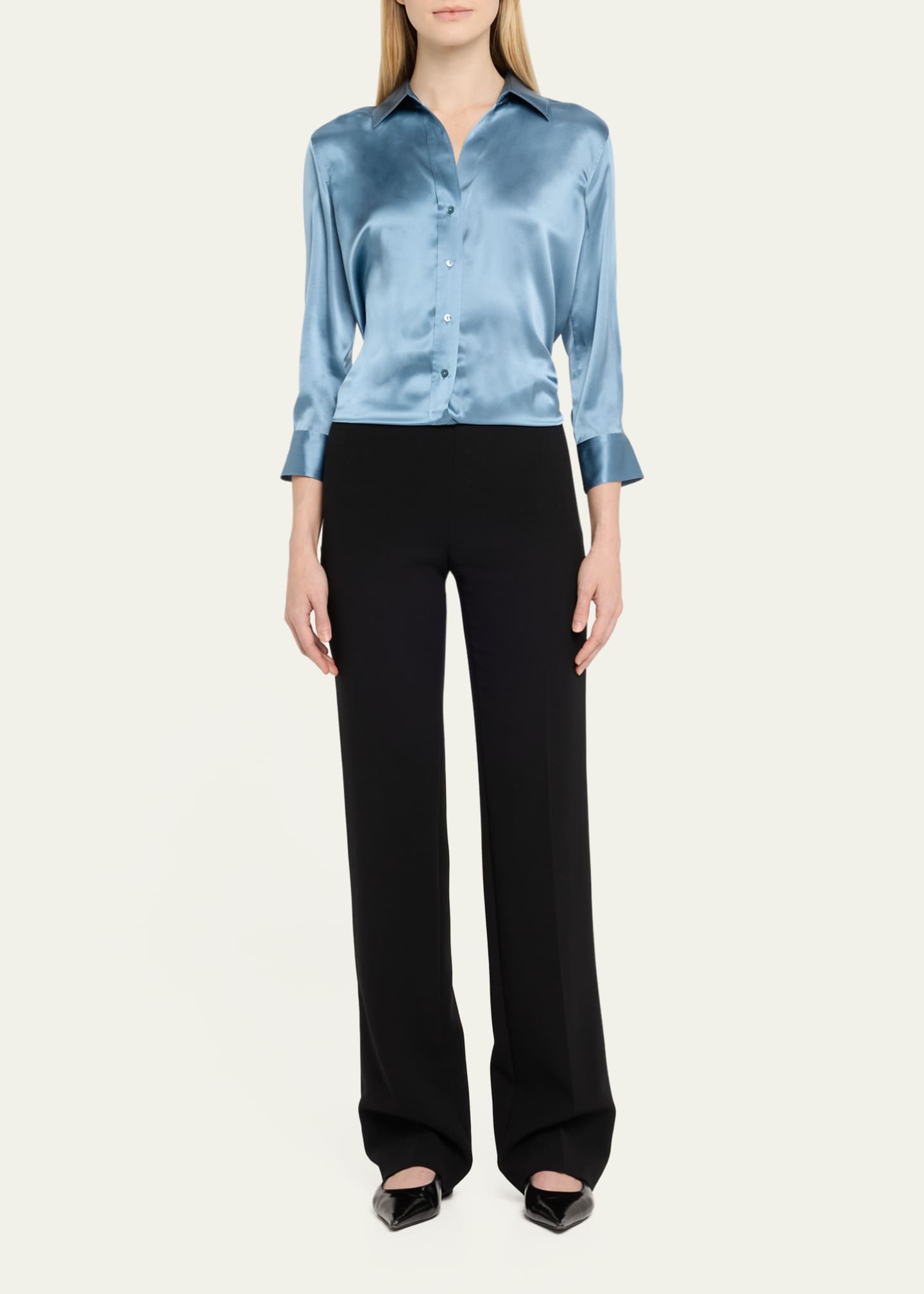 Dani Silk Satin 3/4-Sleeve Button-Down Blouse - Thumbnail 2