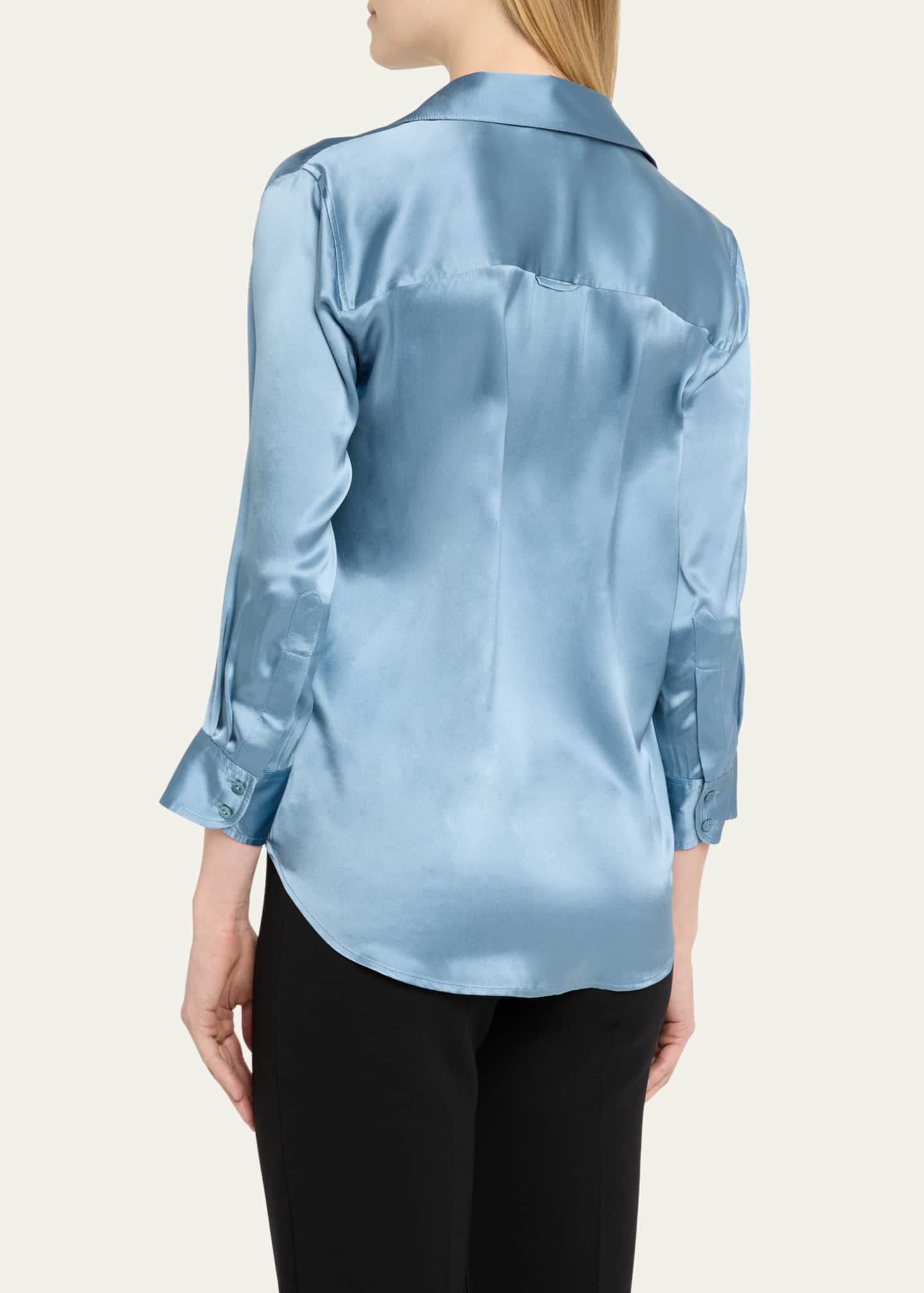 Dani Silk Satin 3/4-Sleeve Button-Down Blouse - Thumbnail 3