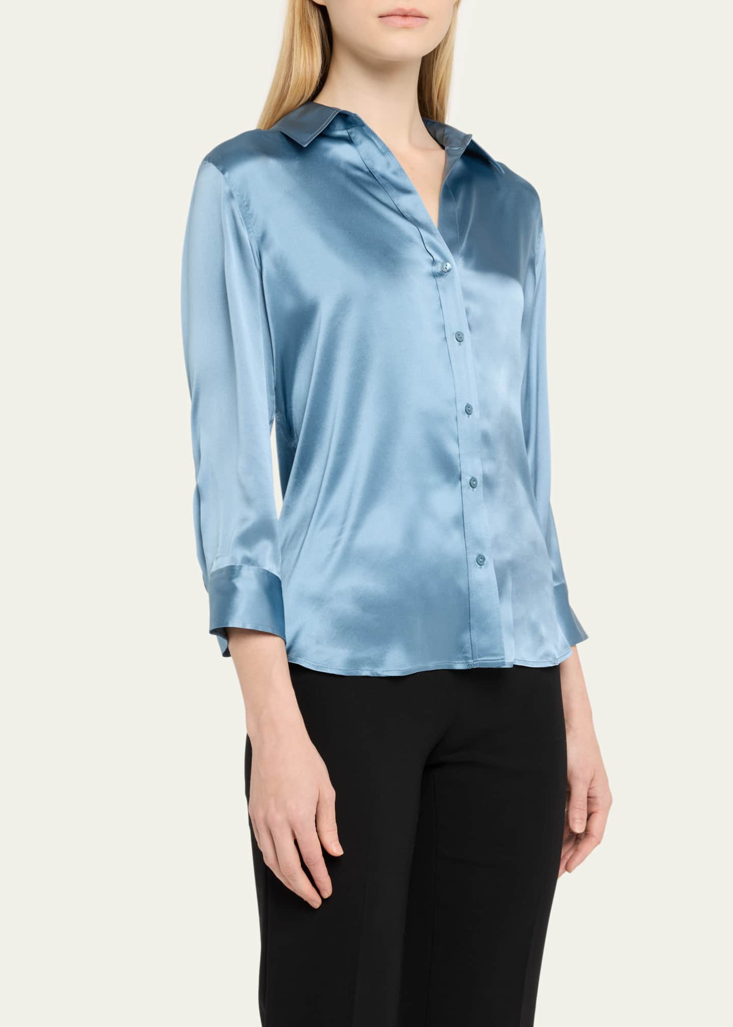 Dani Silk Satin 3/4-Sleeve Button-Down Blouse - Thumbnail 4