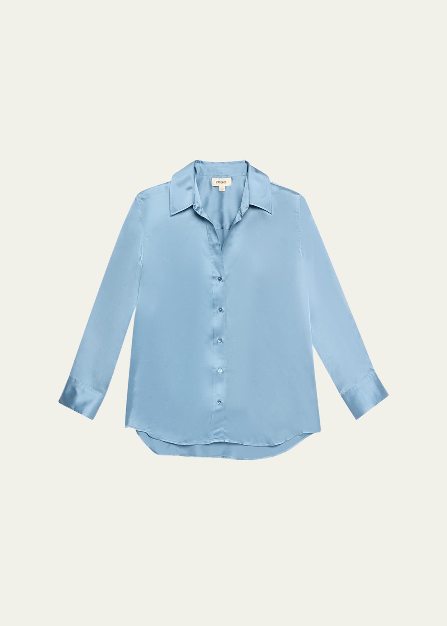 Dani Silk Satin 3/4-Sleeve Button-Down Blouse