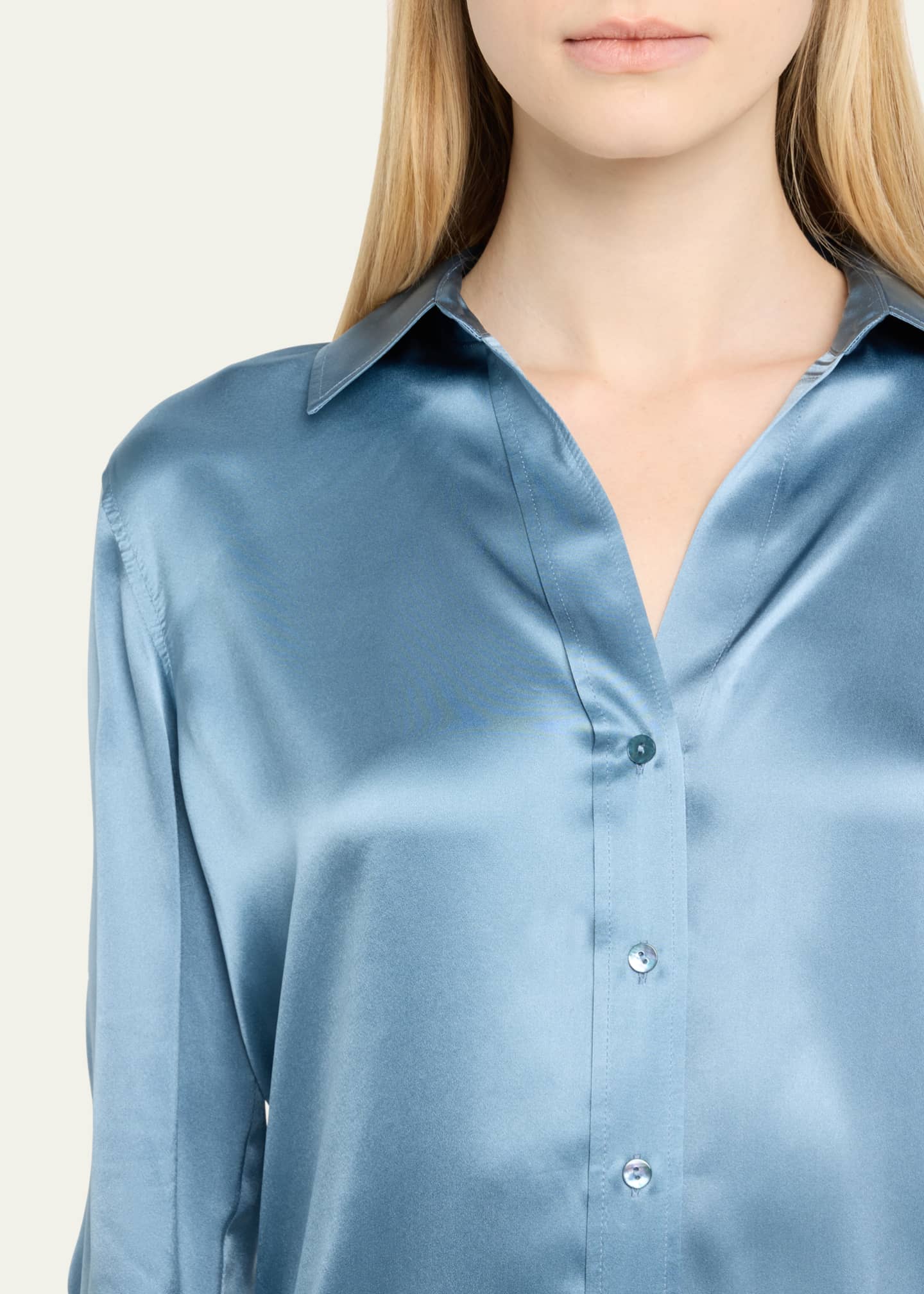 Dani Silk Satin 3/4-Sleeve Button-Down Blouse - Thumbnail 5