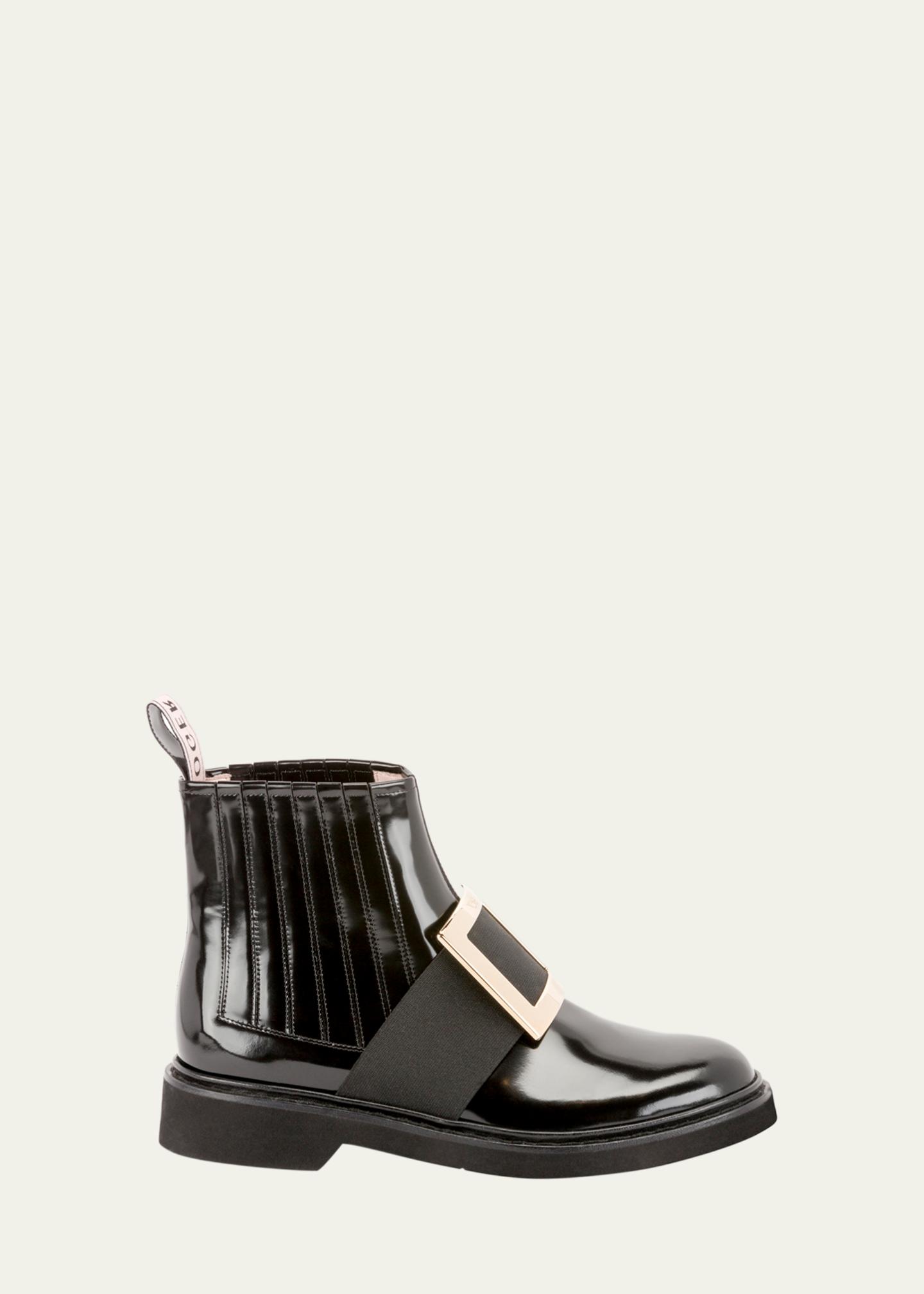 Roger Vivier Viv Ranger Patent Leather Pilgrim Buckle Booties