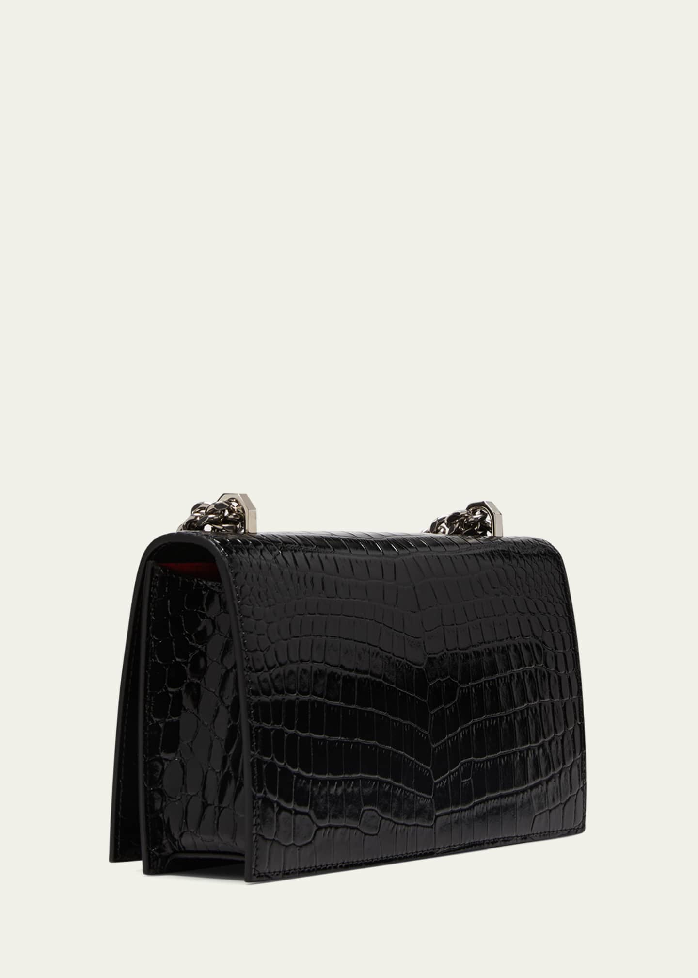 McQueen Shiny Croc-Embossed Jeweled Shoulder Bag Image 3 of 5