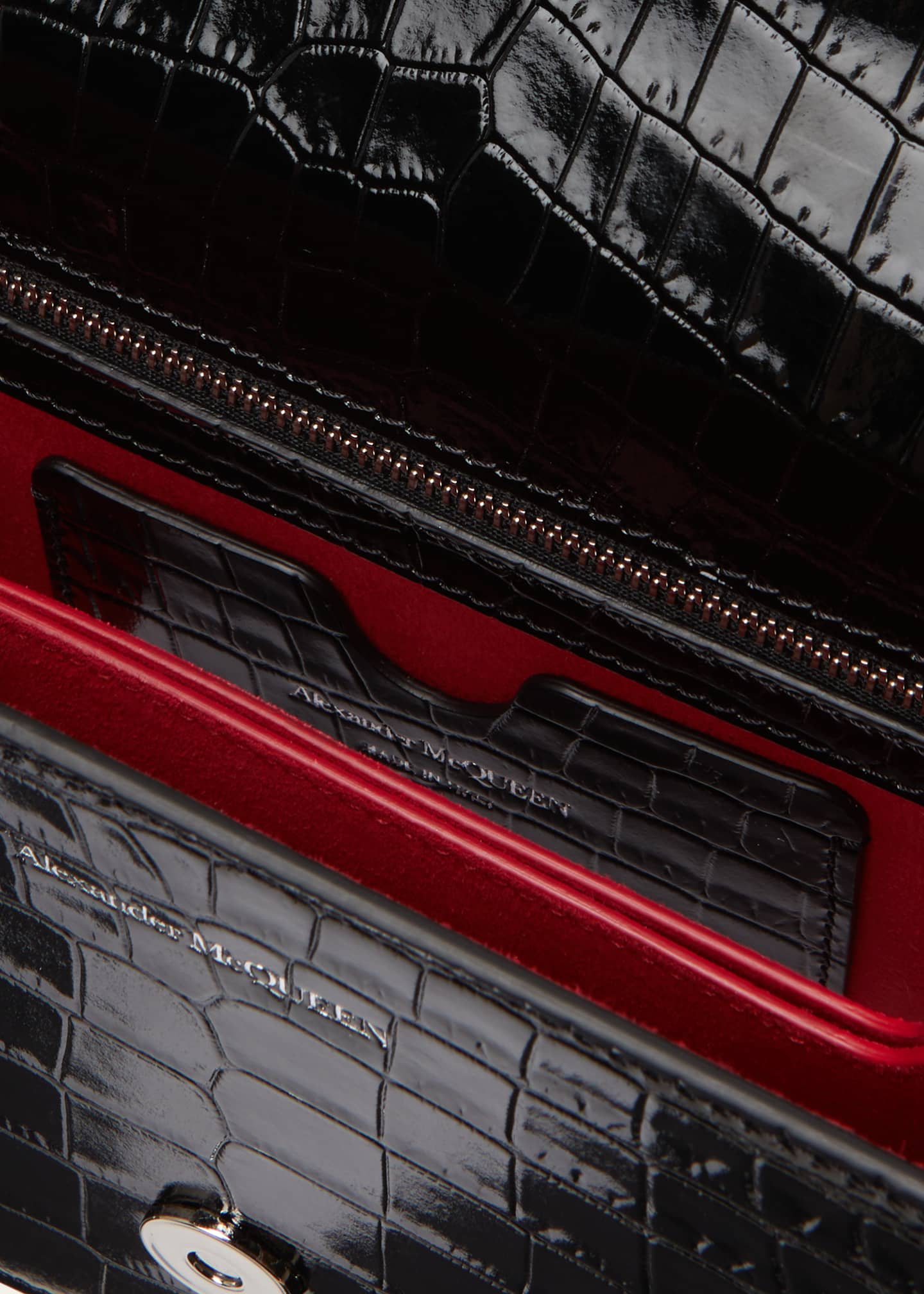 McQueen Shiny Croc-Embossed Jeweled Shoulder Bag Image 4 of 5