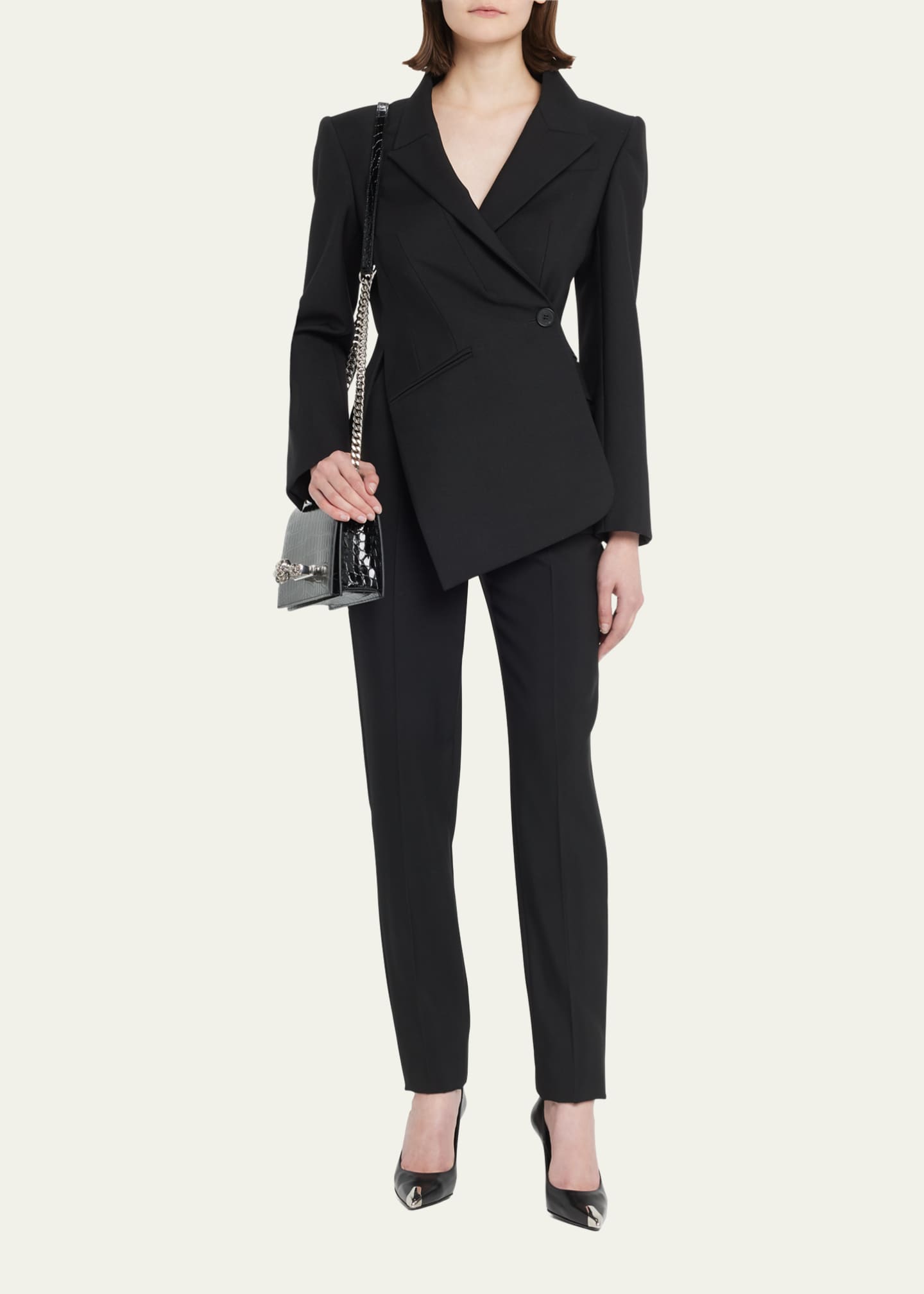 McQueen Shiny Croc-Embossed Jeweled Shoulder Bag Image 5 of 5
