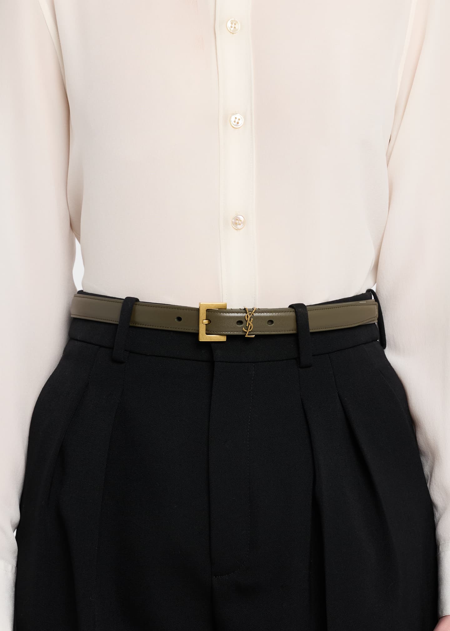 Saint Laurent YSL Monogram Leather Belt - Bergdorf Goodman