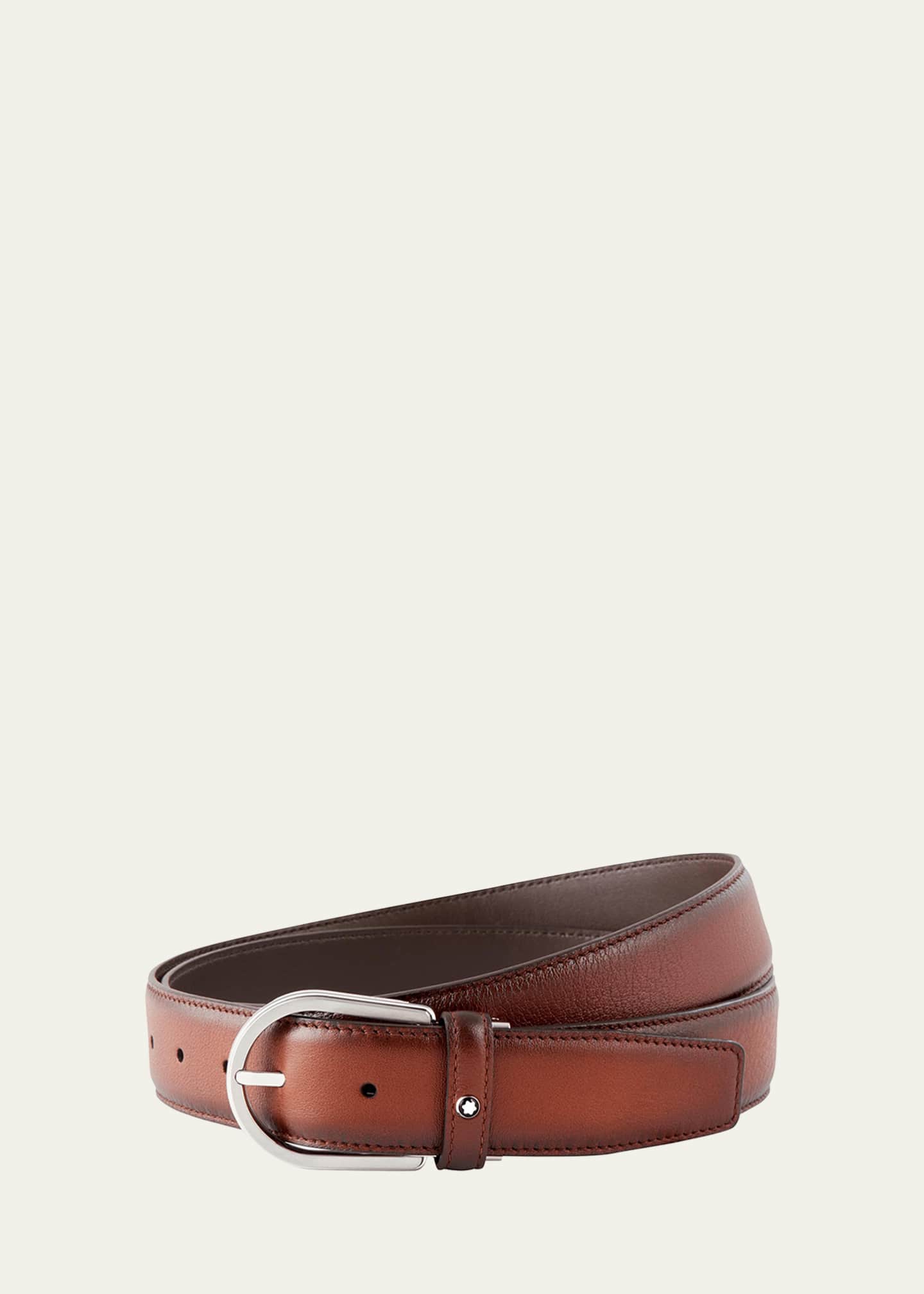 Montblanc Men's Leather Horseshoe-Buckle Business Belt