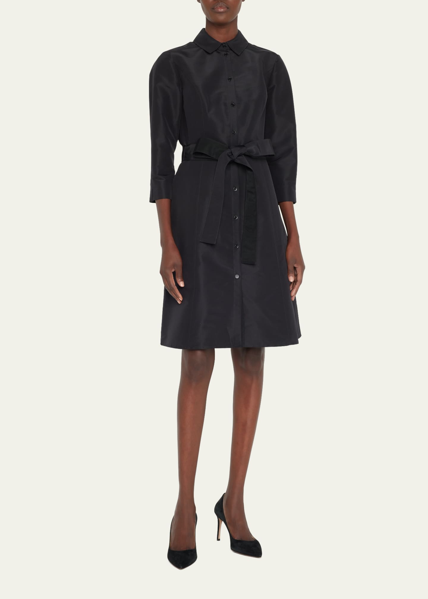 Carolina Herrera Faille 3/4-Sleeve Shirtdress Image 2 of 5