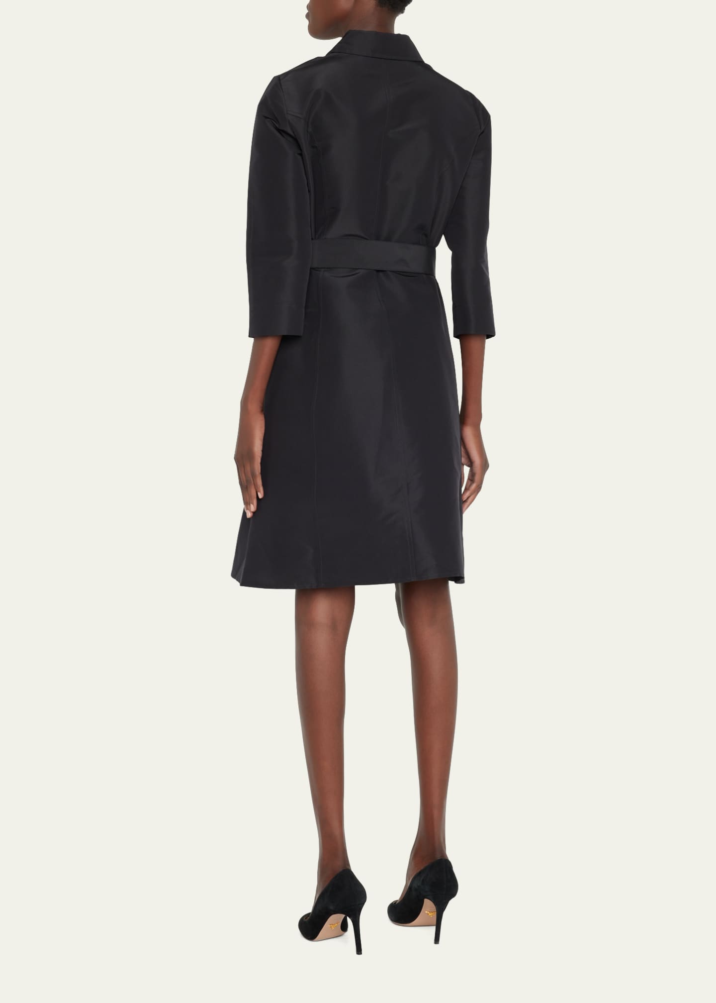 Carolina Herrera Faille 3/4-Sleeve Shirtdress Image 3 of 5
