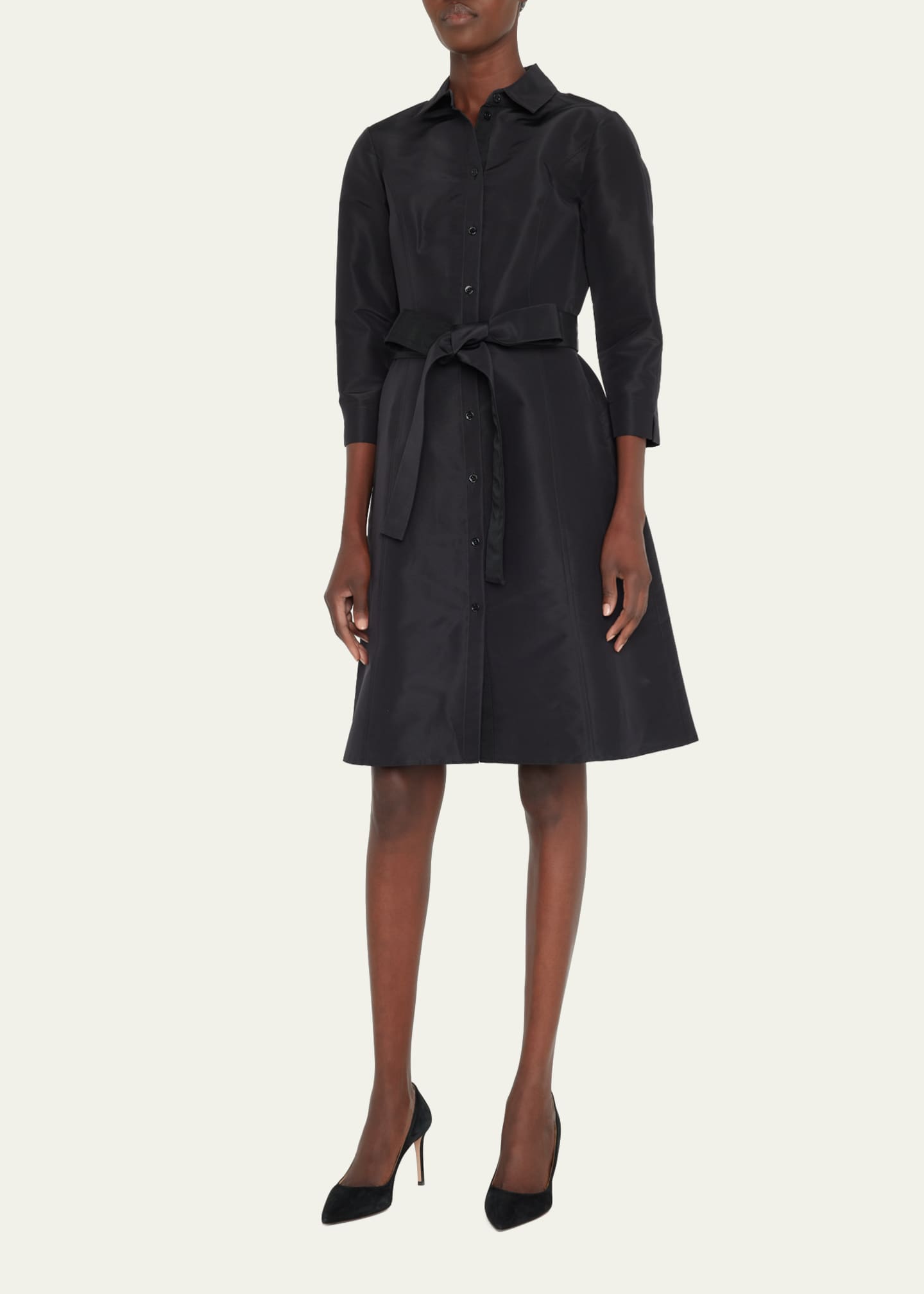 Carolina Herrera Faille 3/4-Sleeve Shirtdress Image 4 of 5