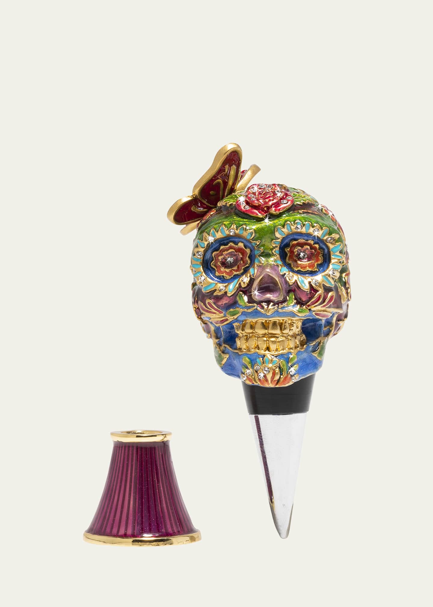 Jay Strongwater Skull Wine Stopped and Stand Image 2 of 3