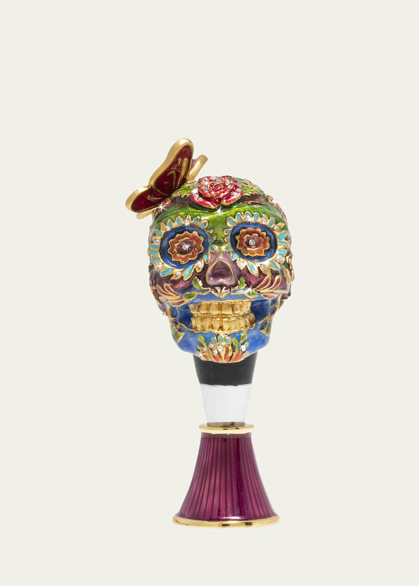 Jay Strongwater Skull Wine Stopped and Stand Image 1 of 3