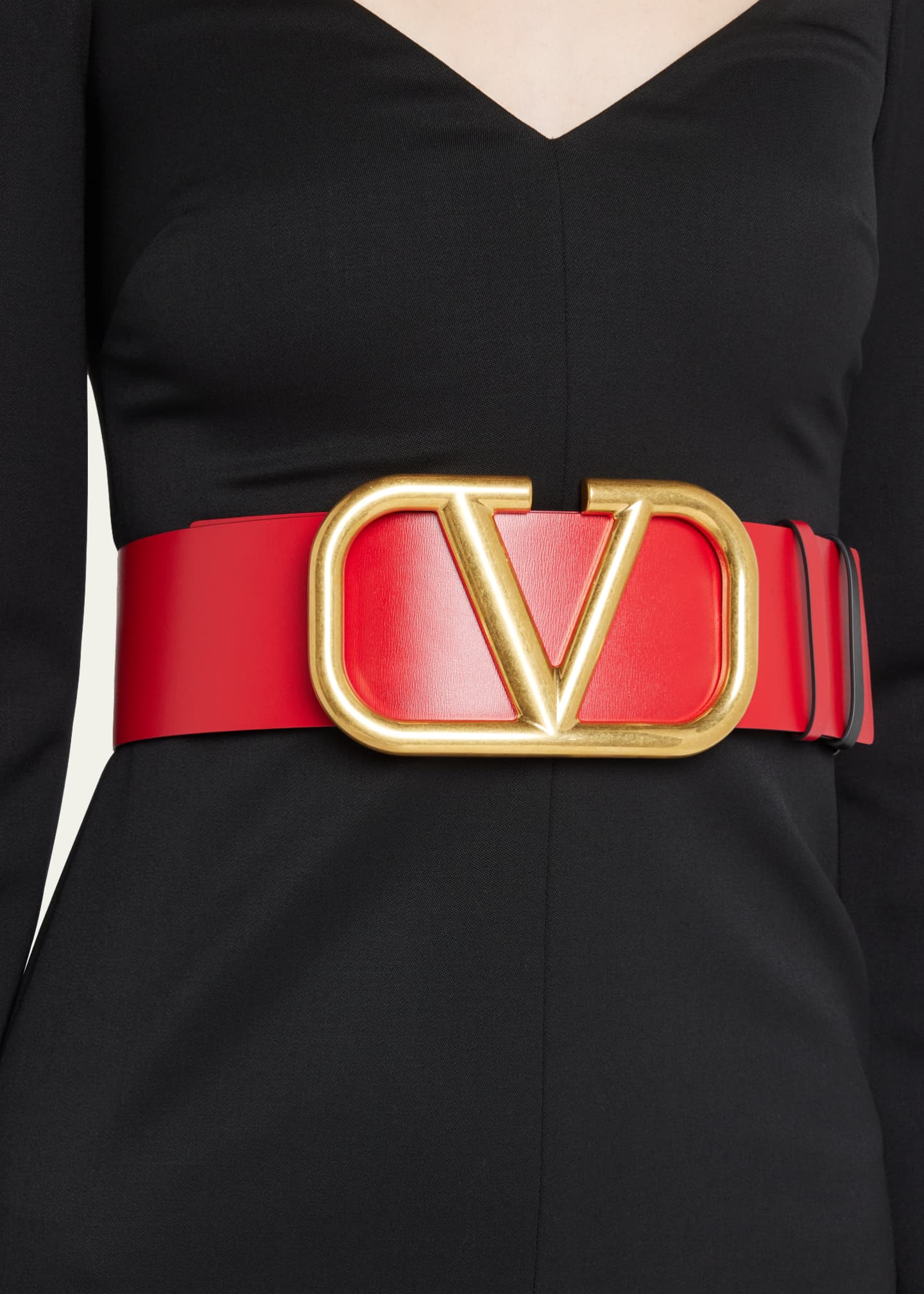 Valentino Garavani V-Logo 70mm Wide Box Leather Belt