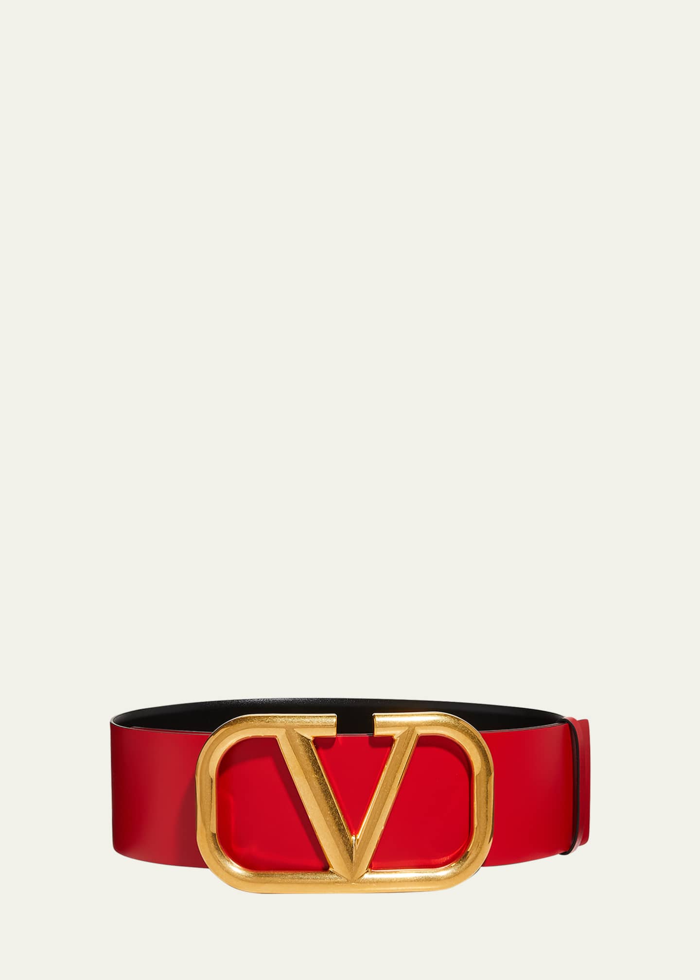 Valentino Garavani Vlogo Reversible Leather Belt, Nero / Rouge, Women's, 30in / 75cm, Belts Leather Belts